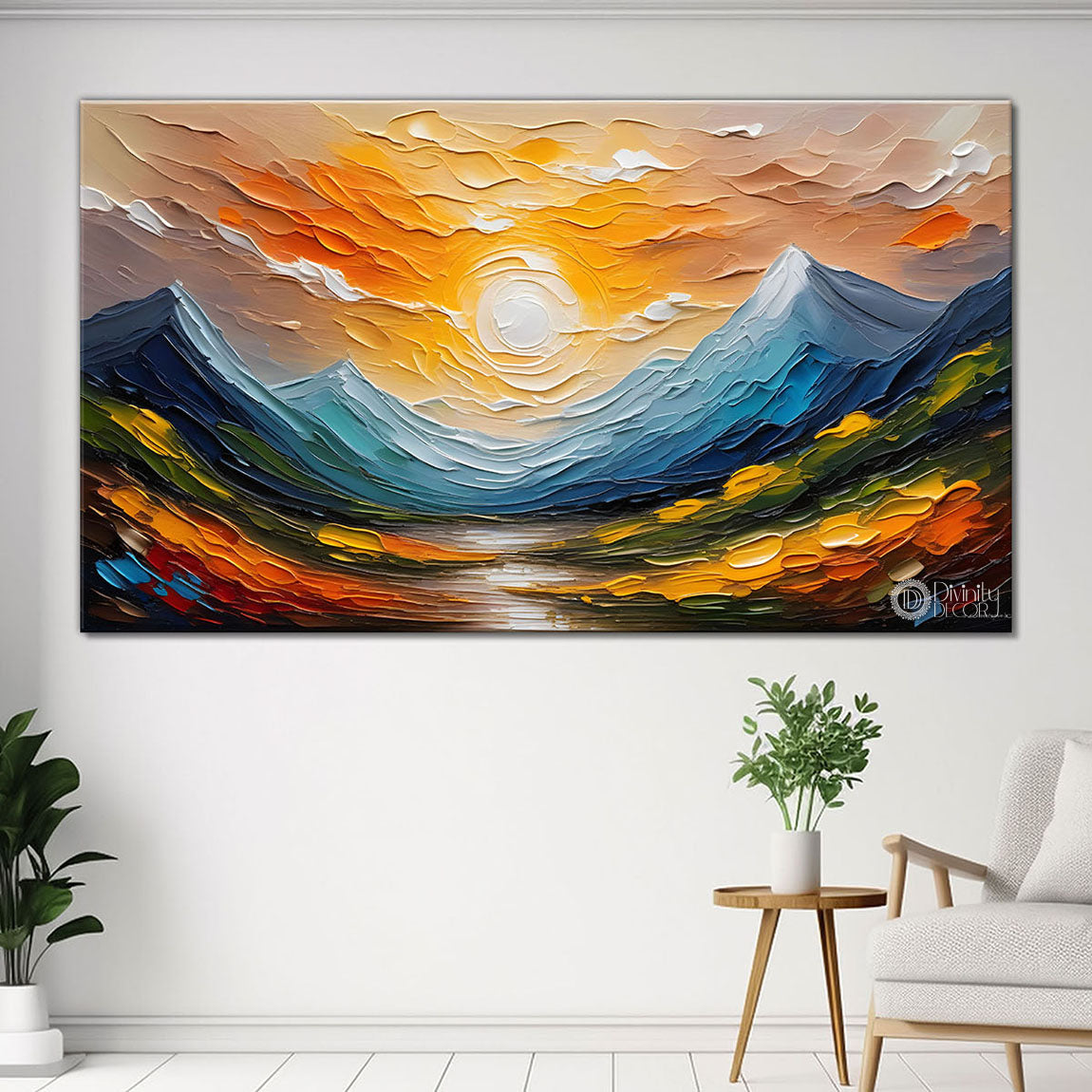 Mountains with sun painting Canvas Painting - Nature Art -552