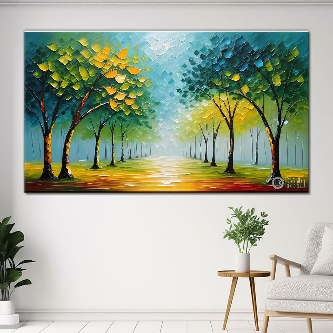 Green trees textured painting Canvas Painting - Nature Art -559
