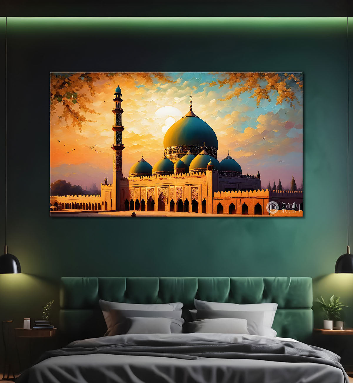 beautiful Islamic mosque with sunset textured oil painting Canvas Painting - Islamic paintings - 55