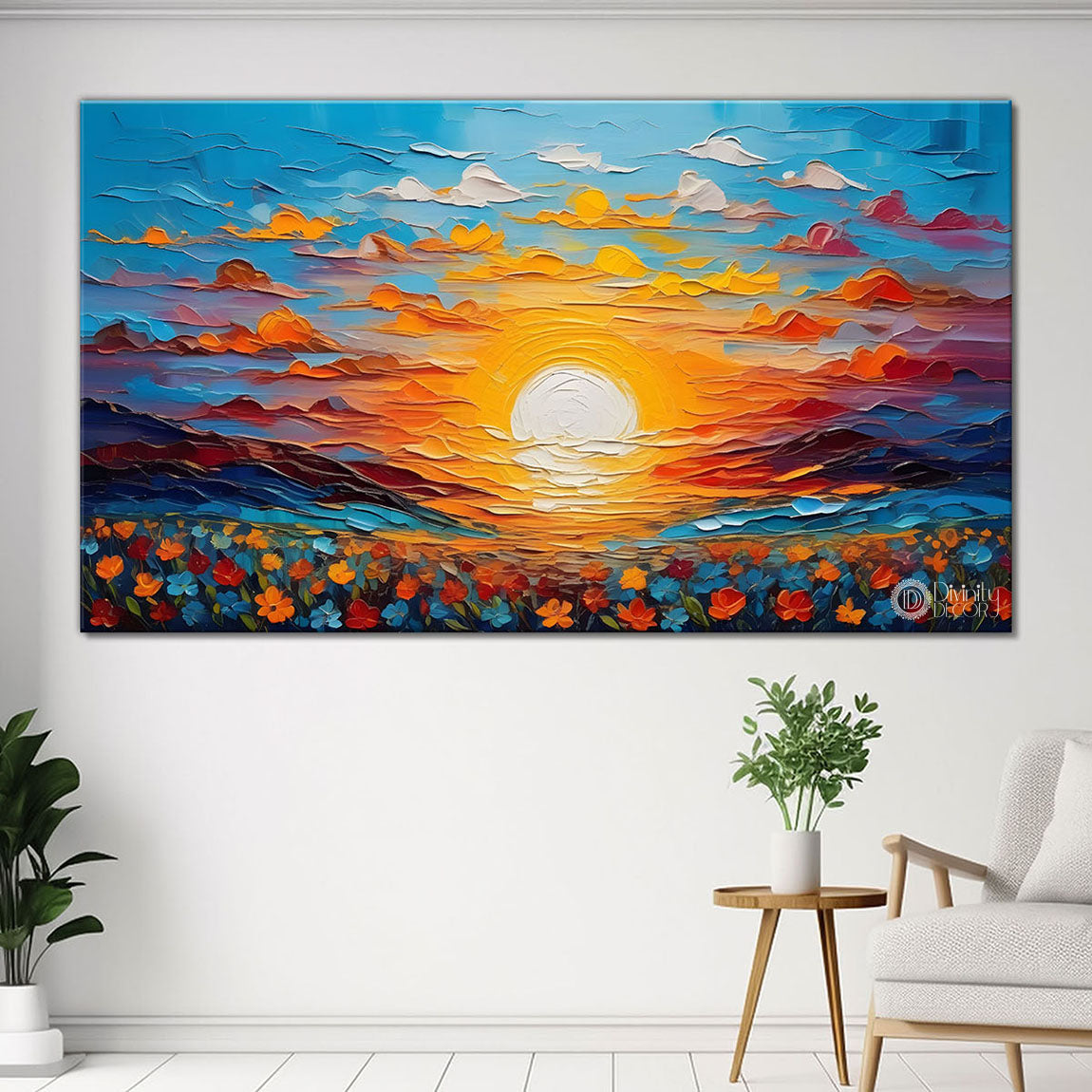 Sunrise with flowers painting Canvas Painting - Nature Art -560