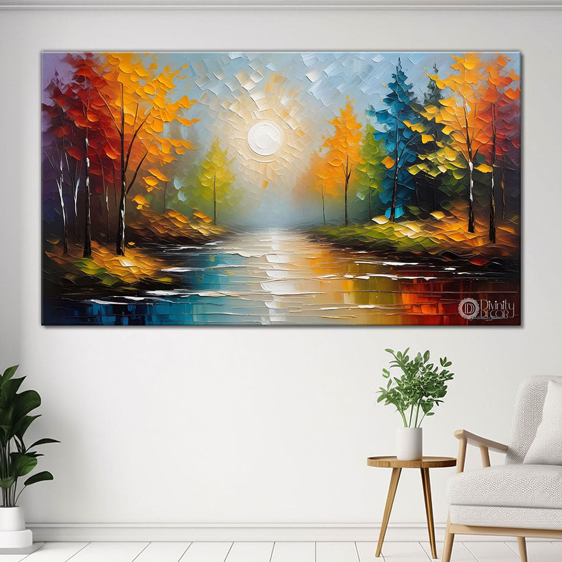 Colorful trees with the lake painting Canvas Painting - Nature Art -563