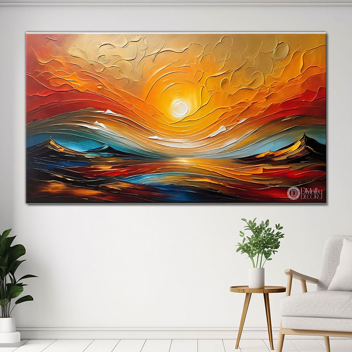 Sunset with mountains painting Canvas Painting - Nature Art -566