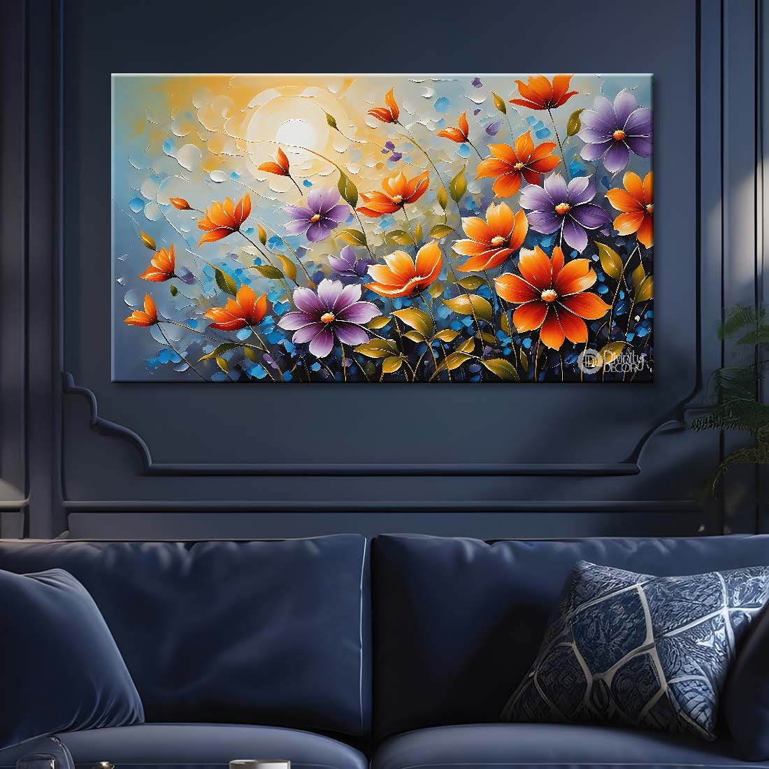 Orange flowers with light background canvas painting- Flower-568