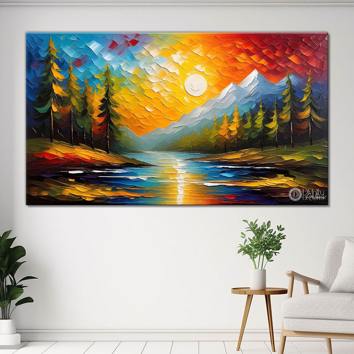 Tress with colorful sky painting Canvas Painting - Nature Art -568