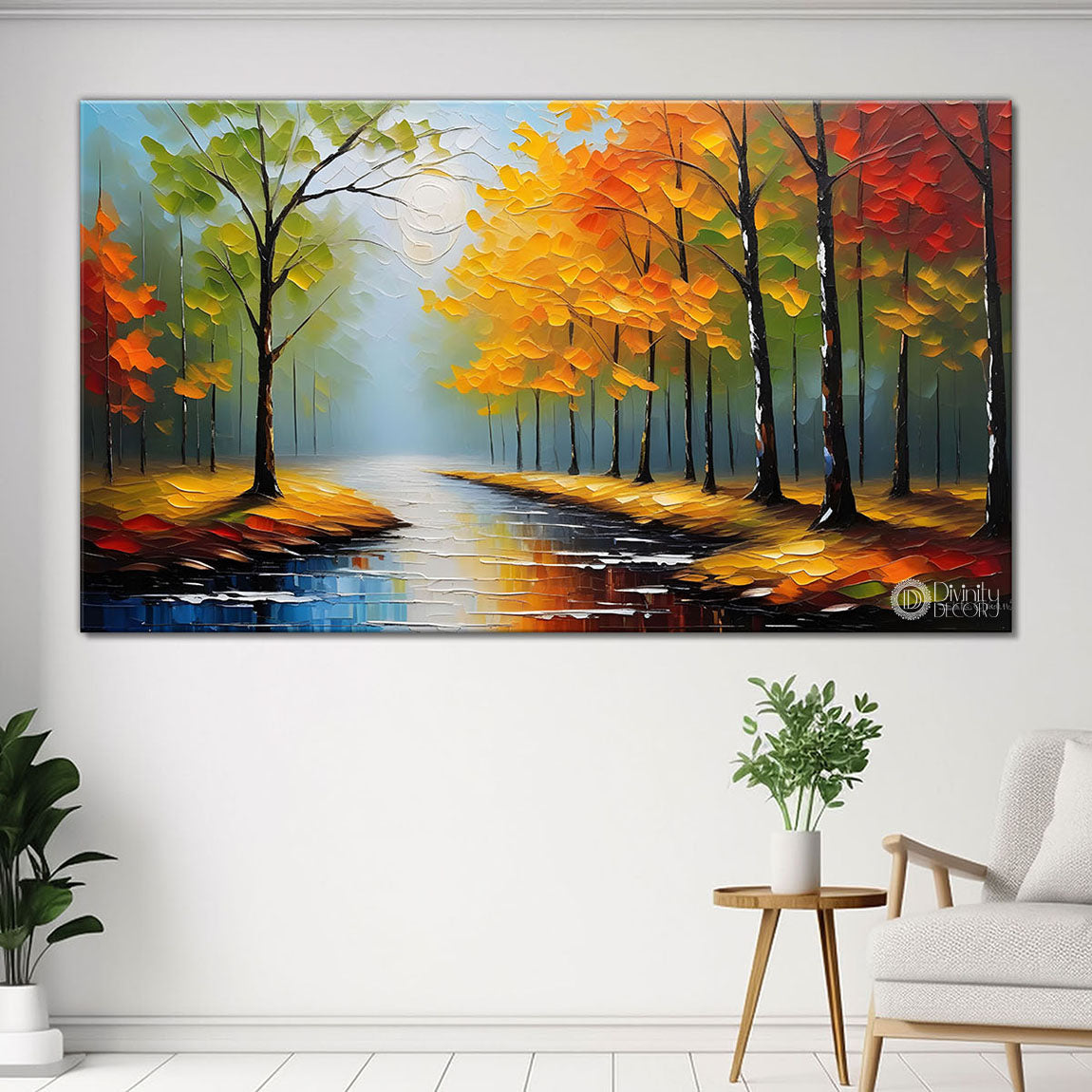 Colorful tree with lake painting Canvas Painting - Nature Art -570