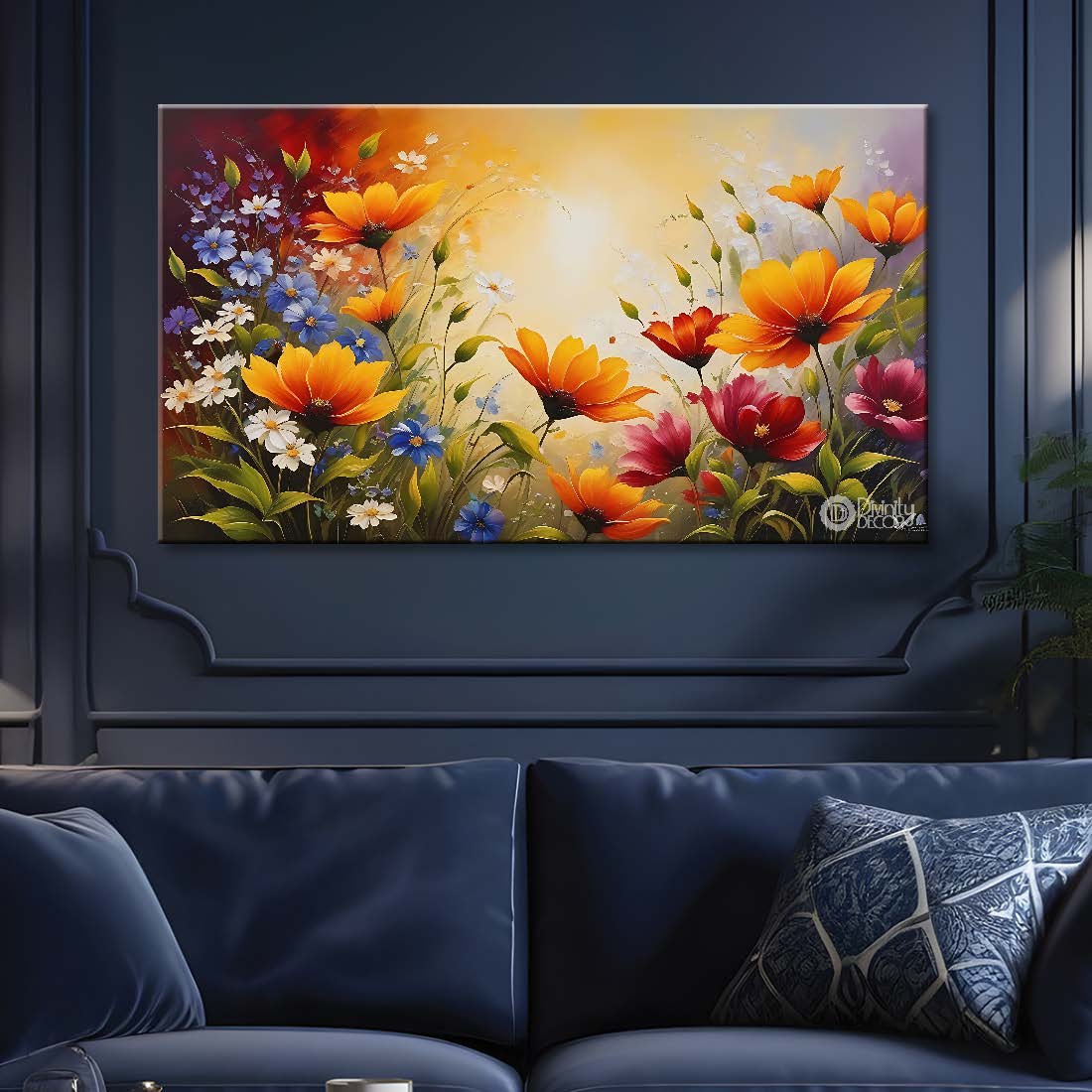 Orange flowers in light background canvas painting- Flower-576