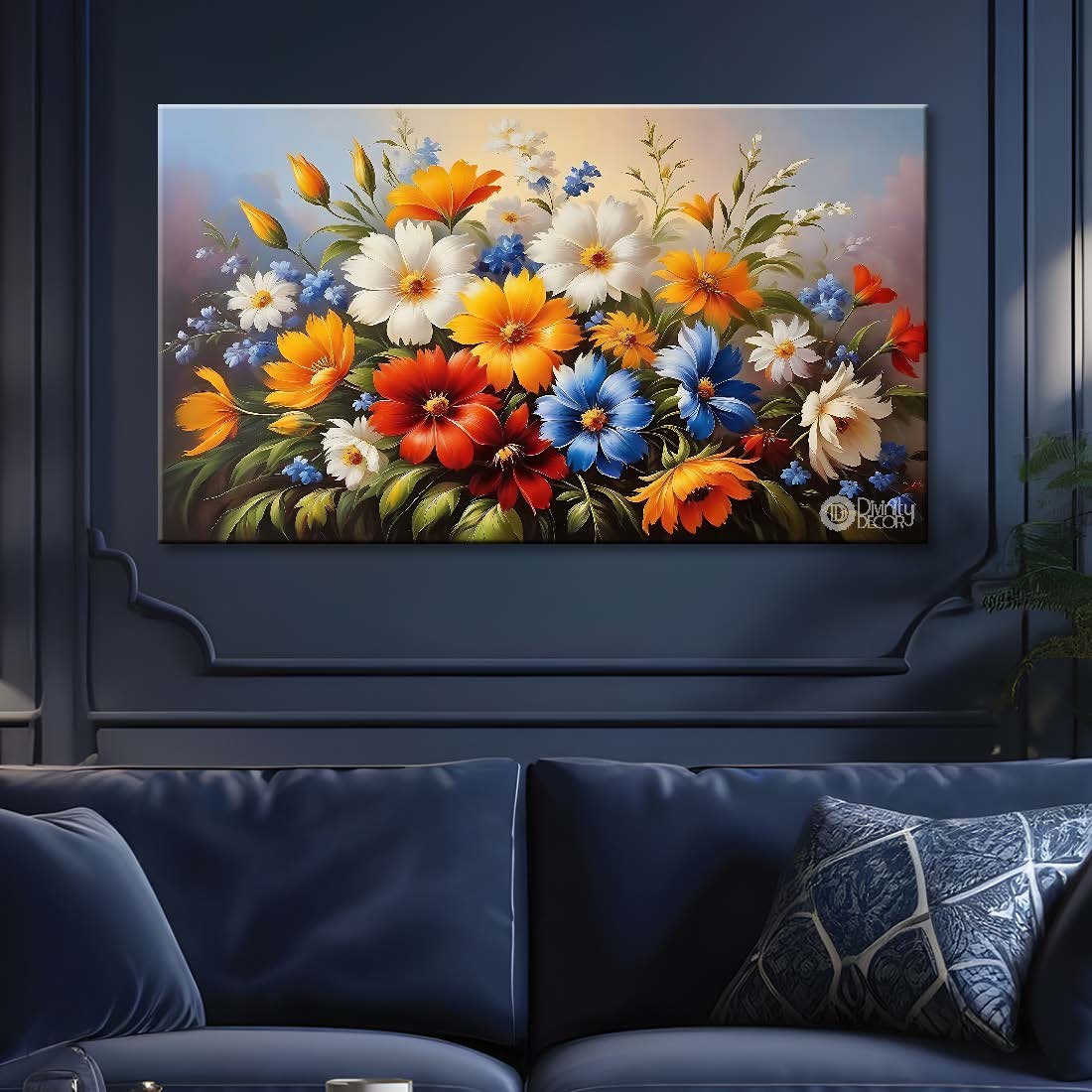 Colorful flowers with light background canvas painting- Flower-579