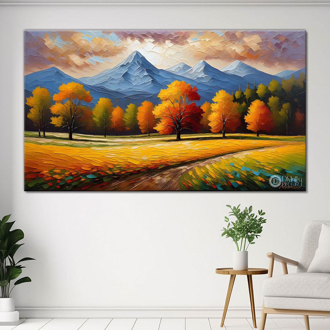 Mountains with trees and field painting Canvas Painting - Nature Art -581