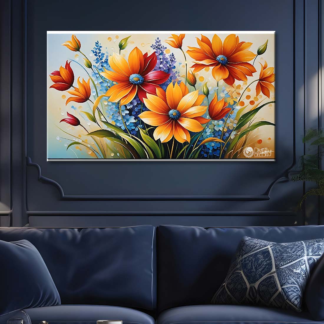 Orange flowers in light background canvas painting- Flower-584