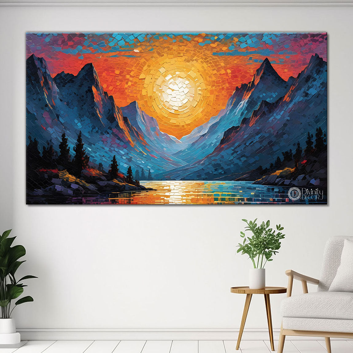 Mountains with sunrise with lake painting Canvas Painting - Nature Art -584