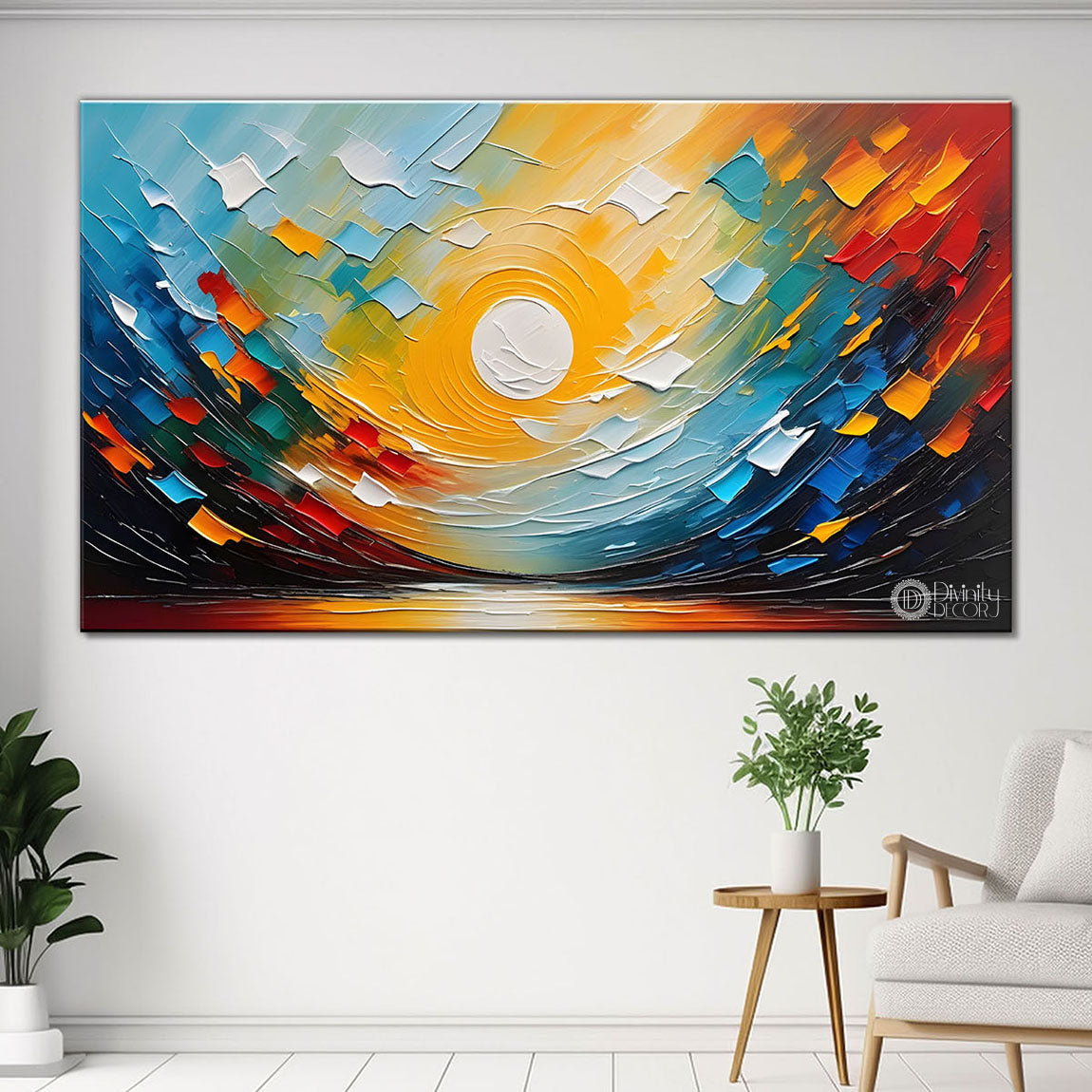 Sun with colorful background Canvas Painting - Nature Art -586