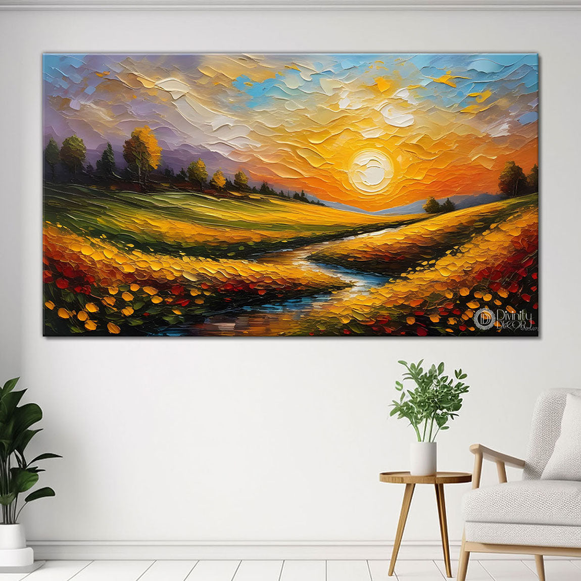 Landscape scenery with sunset textured painting Canvas Painting - Nature Art -587