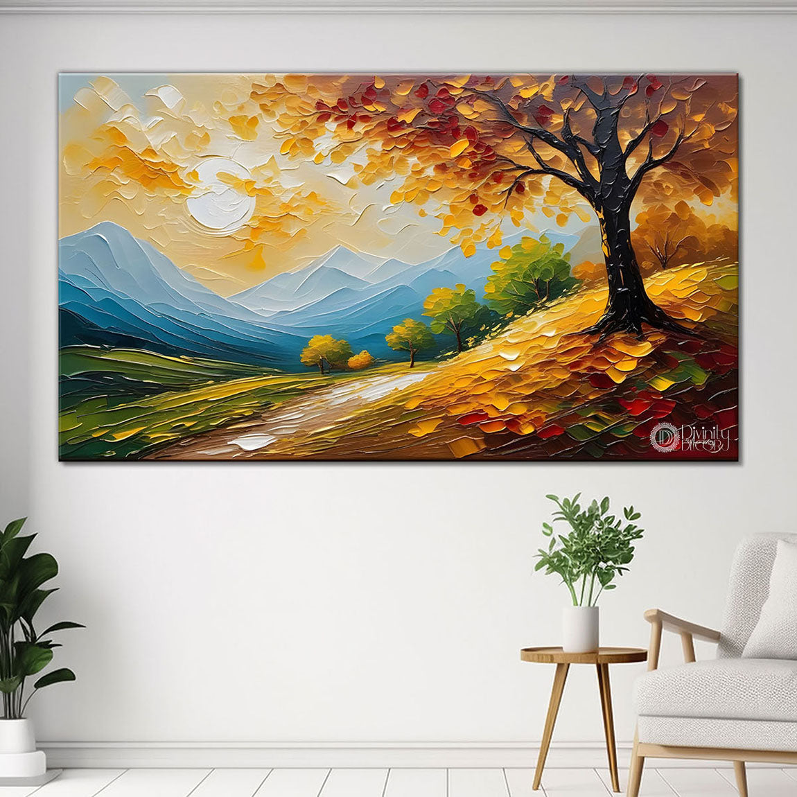 Mountains with tree and sun painting Canvas Painting - Nature Art -589