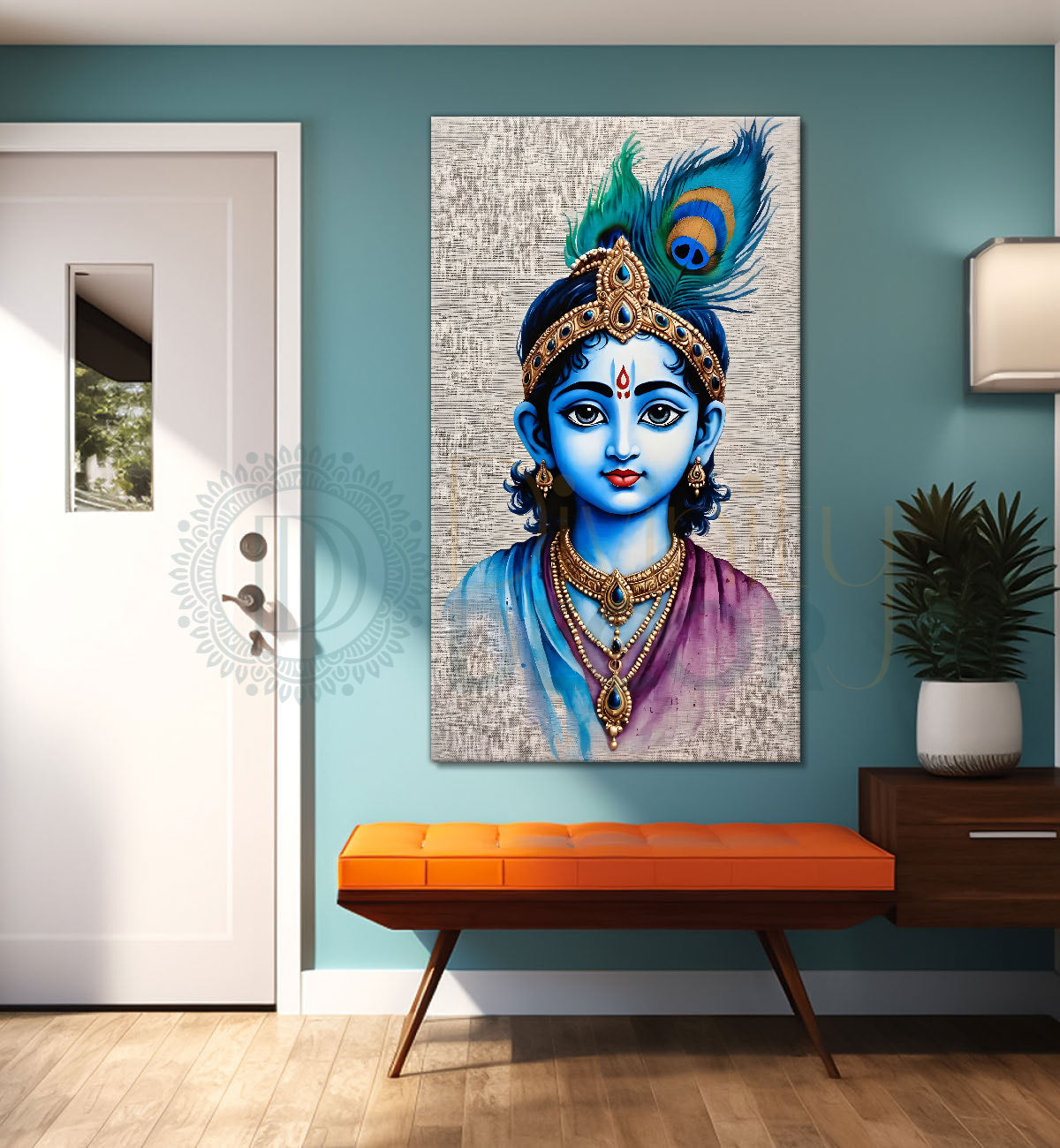 Blue face of krishna in grey extured art Canvas Painting - Design - Krishna-V-58