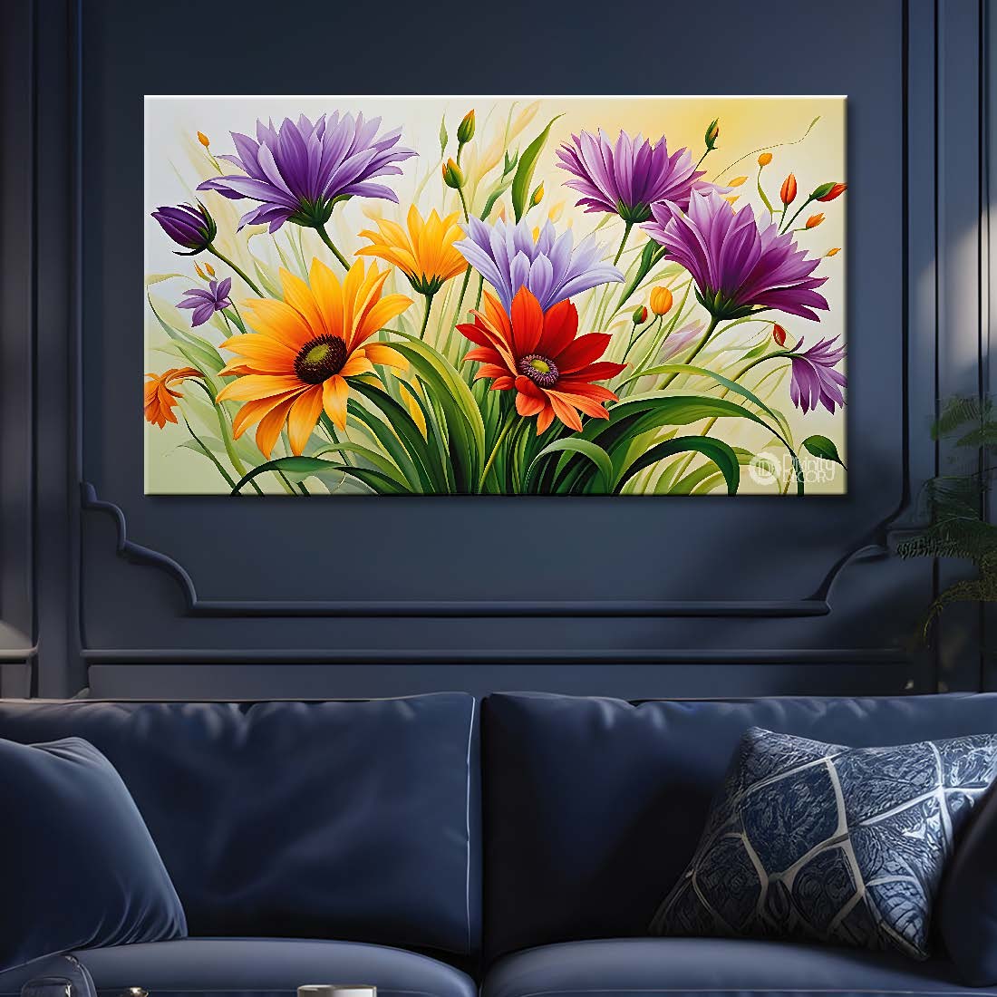 Colorful flowers in light background canvas painting- Flower-595
