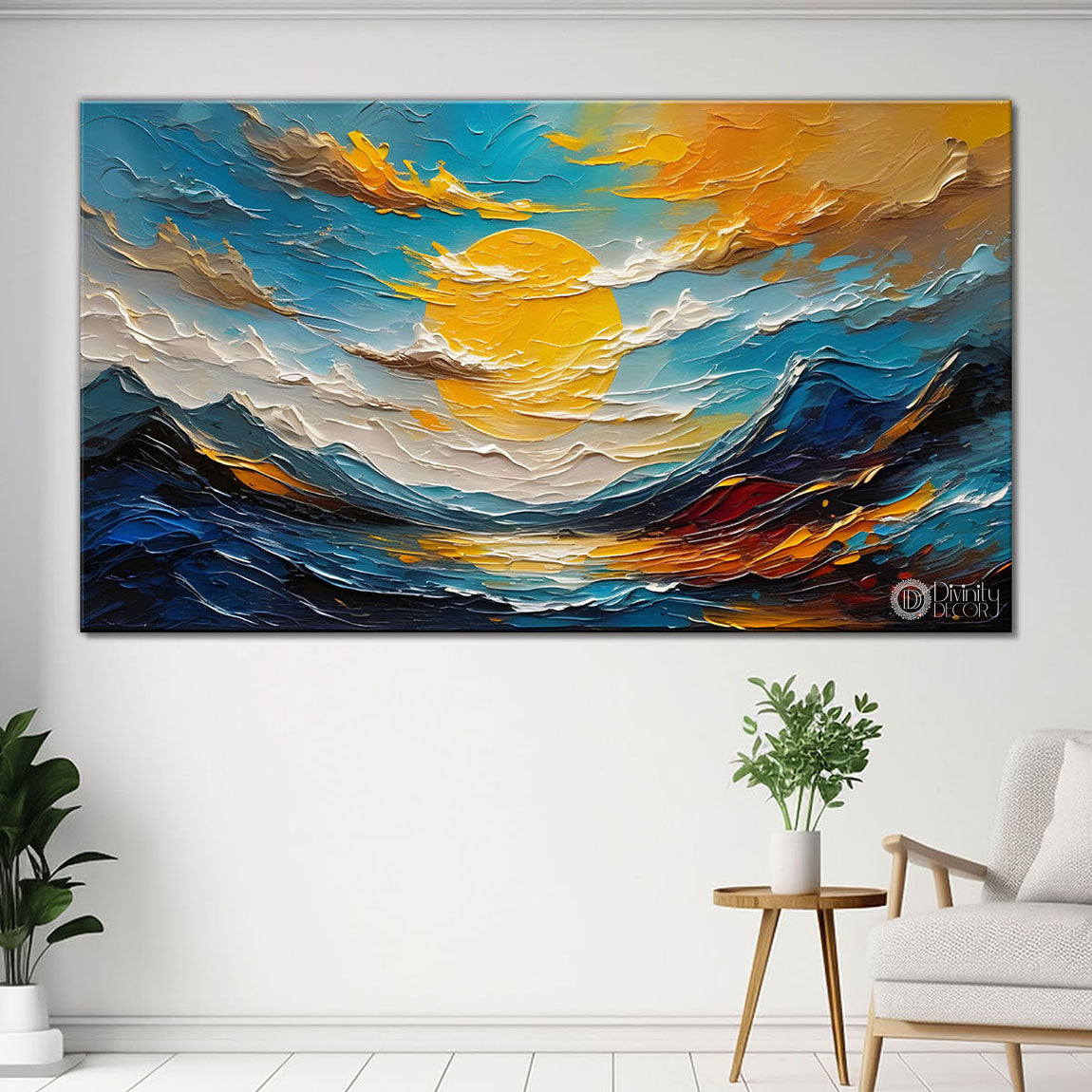 Sunset with mountains painting Canvas Painting - Nature Art -597