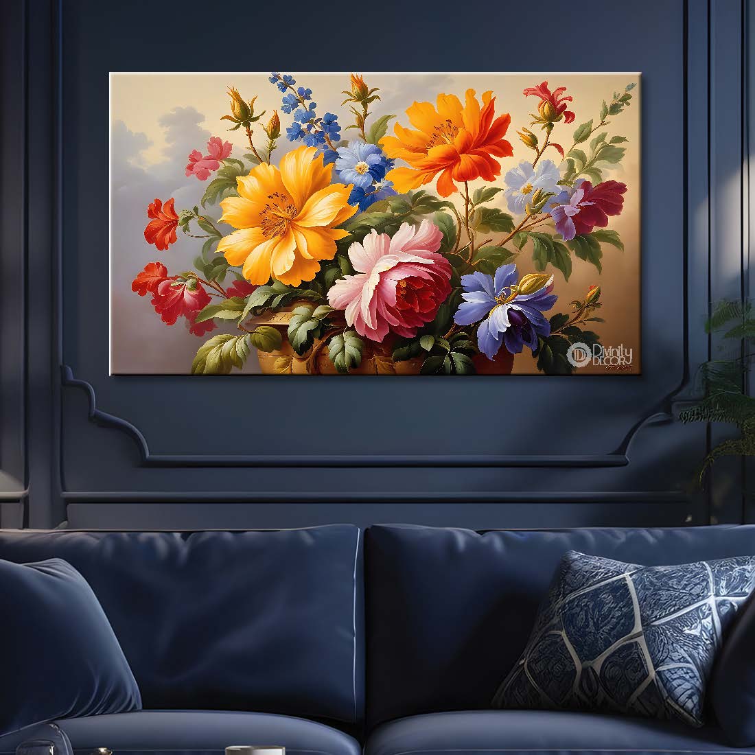 Orange and yellow in light background canvas painting- Flower-598