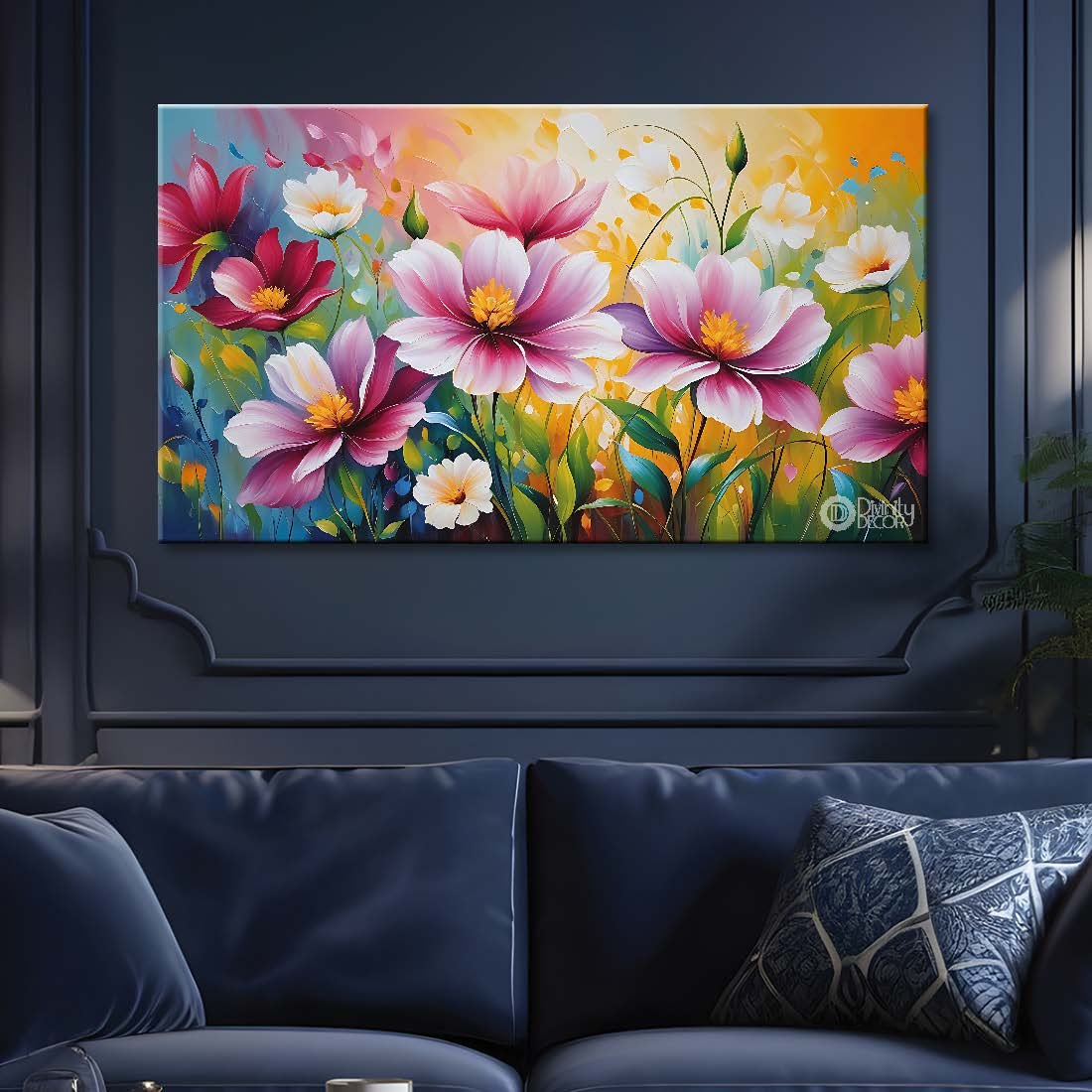Purple flowers in light background canvas painting- Flower-599
