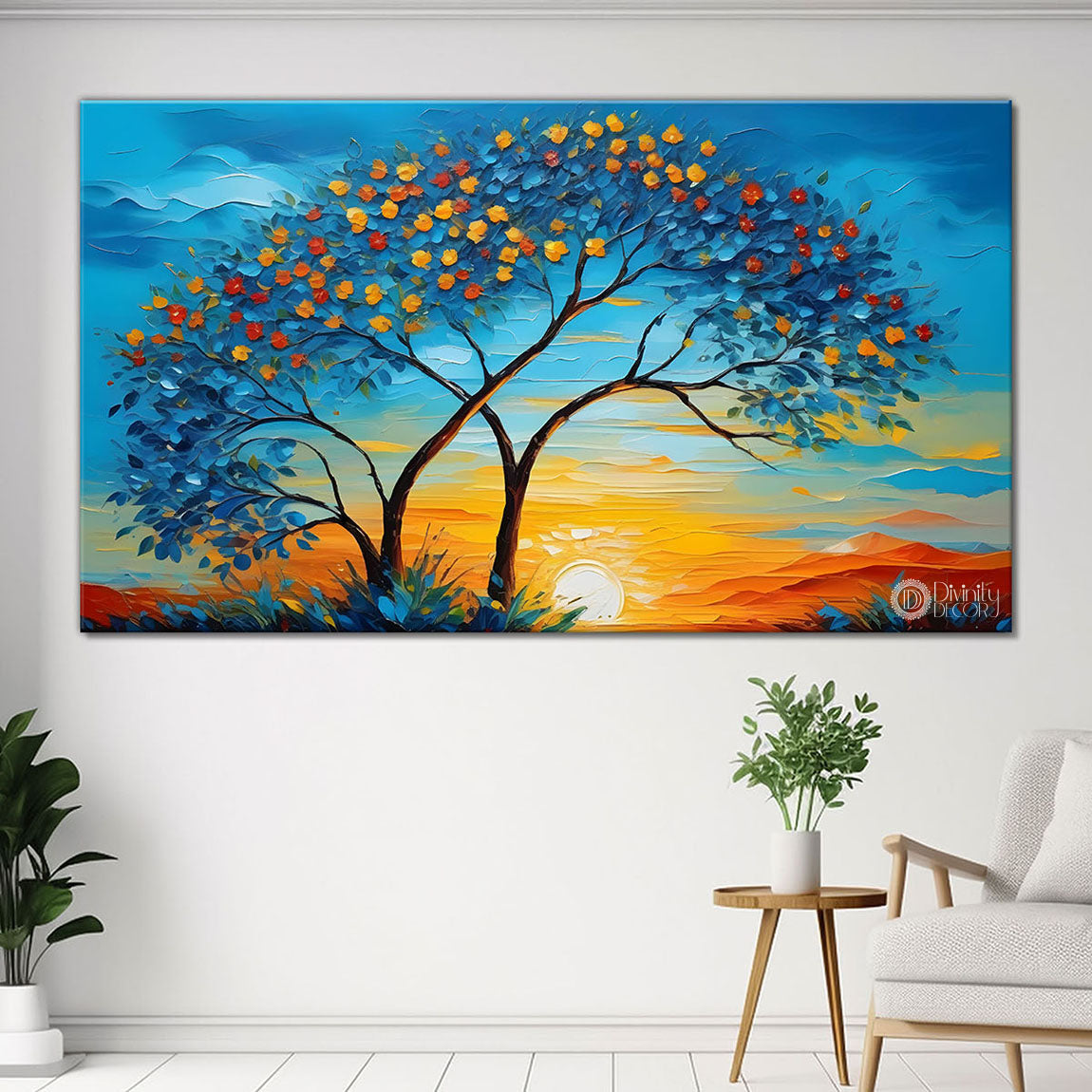 Tree with sunset painting Canvas Painting - Nature Art -599