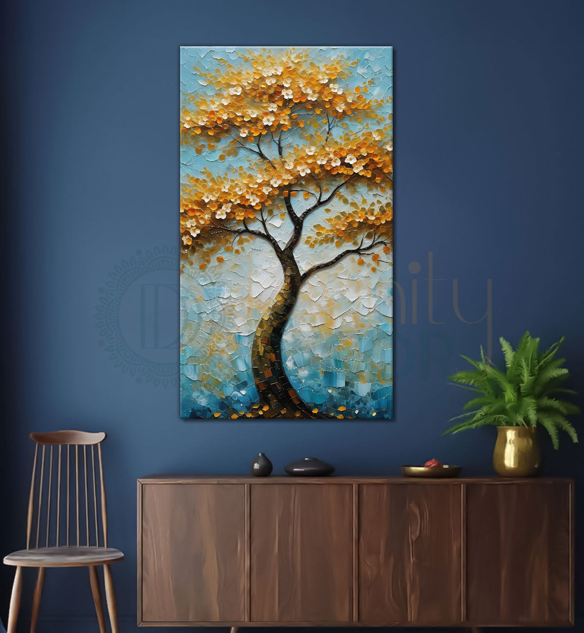 White flowers orange tree in textured oil painting Canvas painting - Tree-V-59