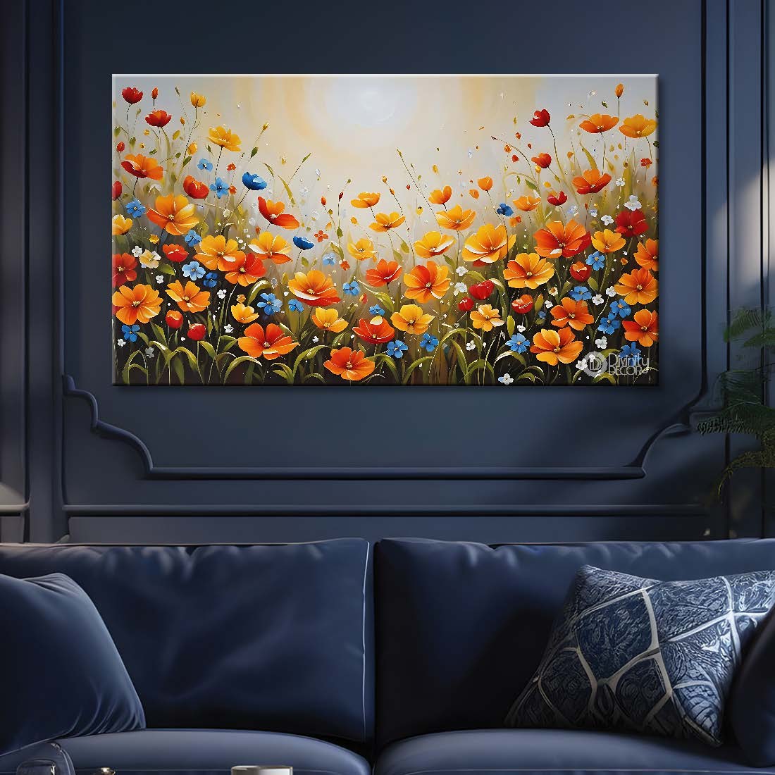 Orange flowers in light background canvas painting- Flower-600