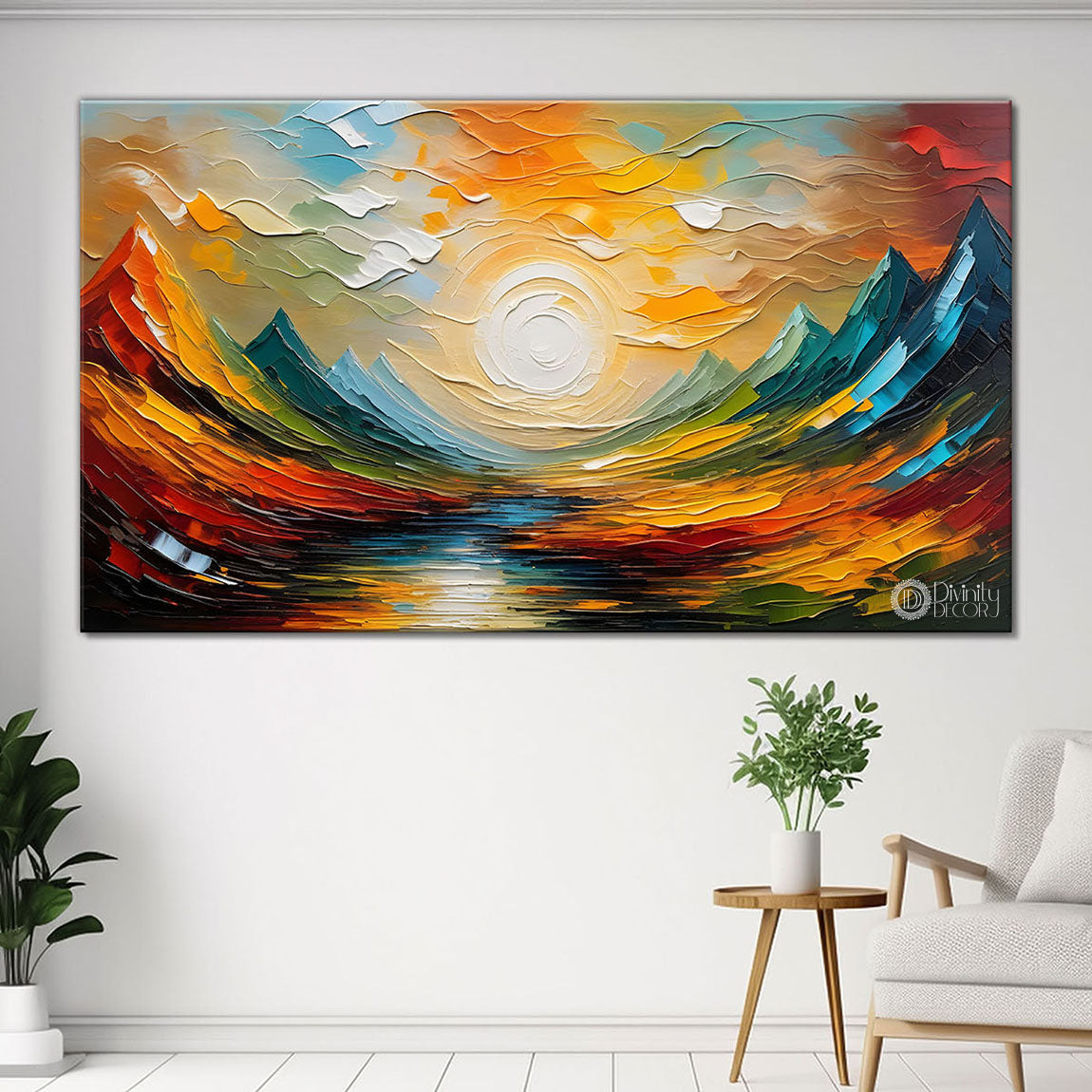 Sunset with colorful background painting Canvas Painting - Nature Art -600