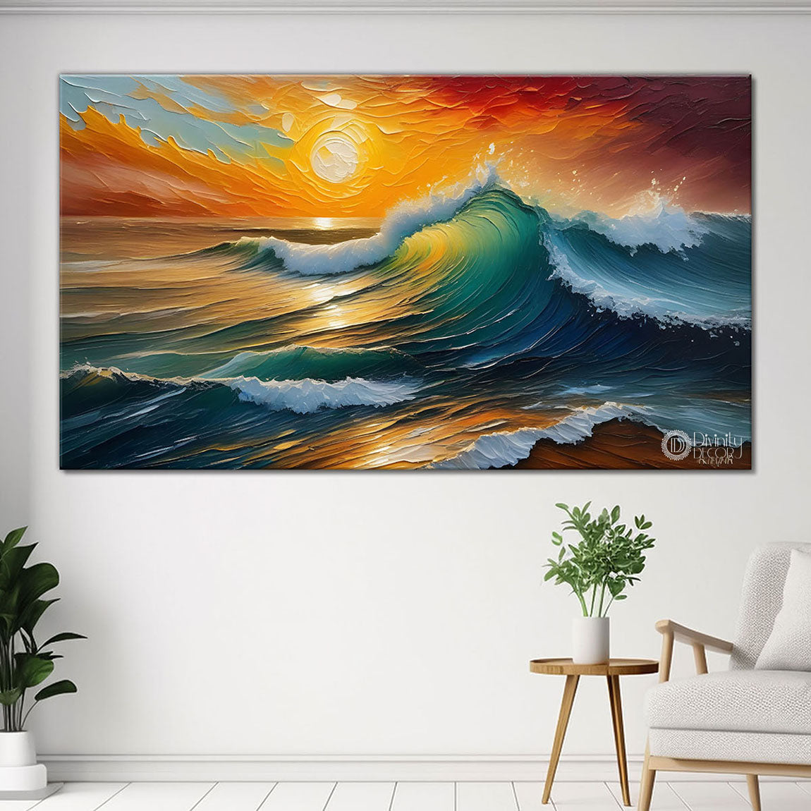 Waves with sunset textured Canvas Painting - Nature Art -601