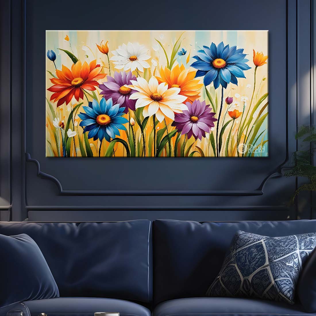 Colorful flowers in light background canvas painting- Flower-602