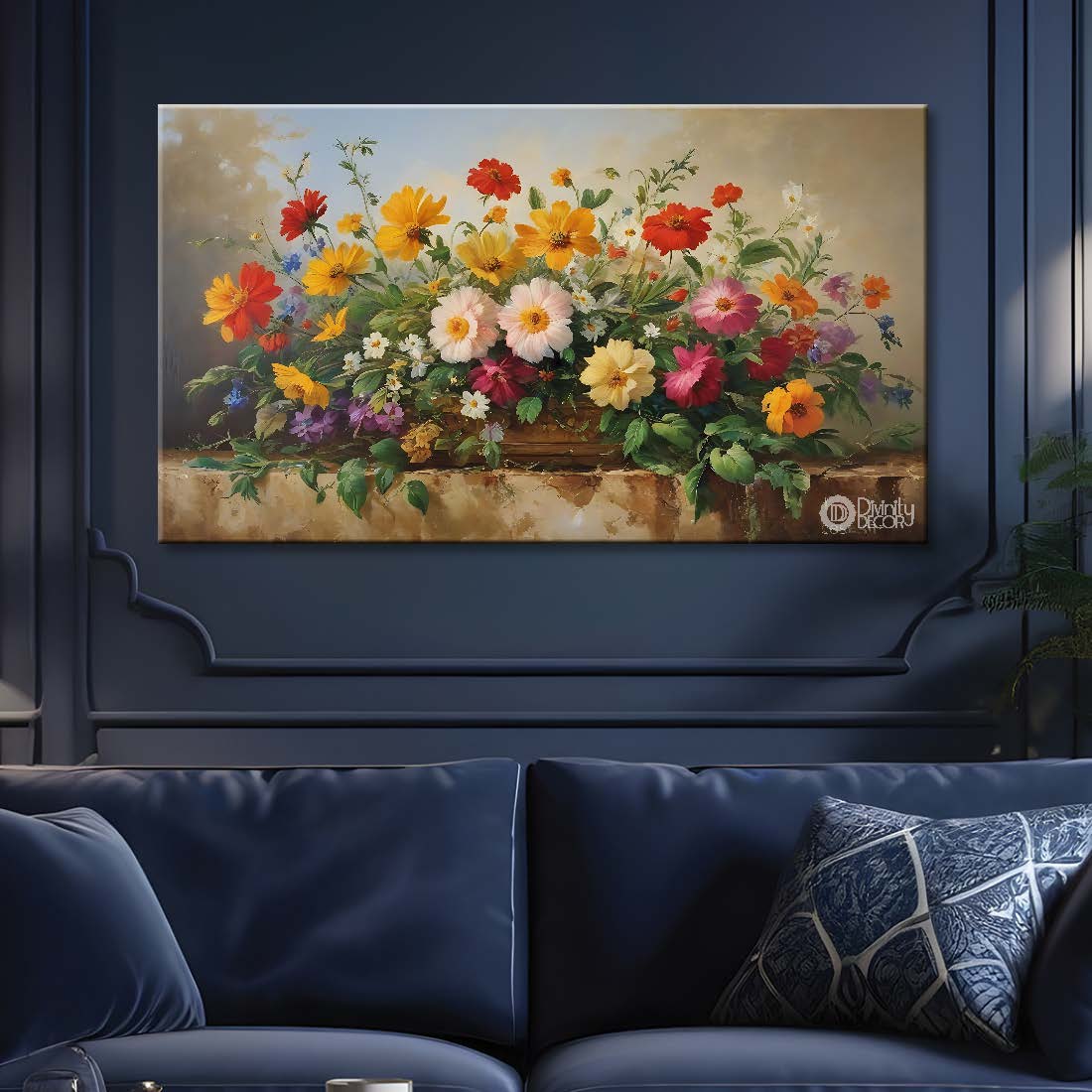 Colorful flowers in light background canvas painting- Flower-603