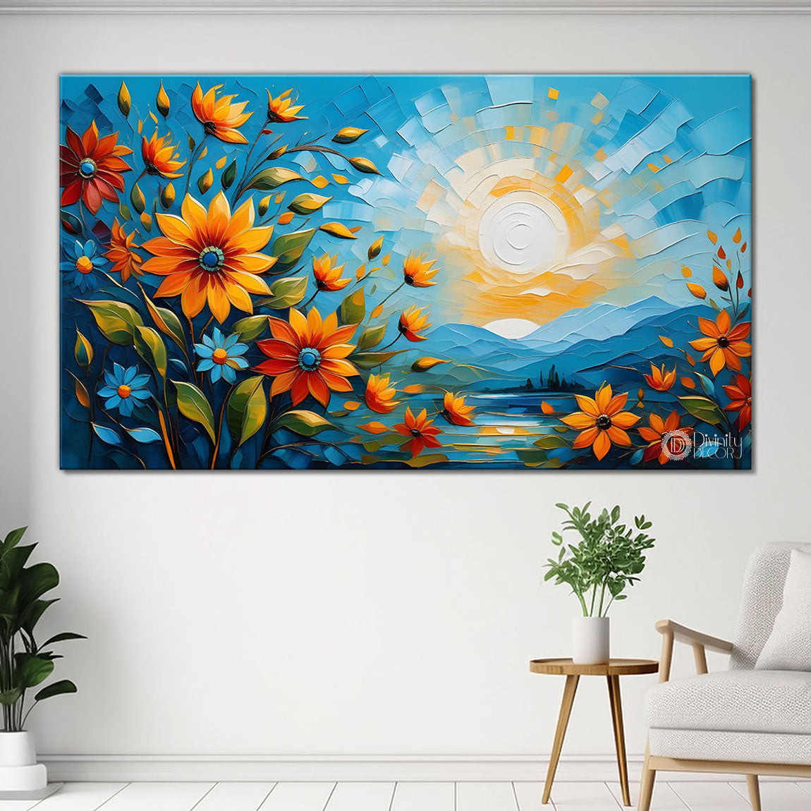 Flowers with sun painting Canvas Painting - Nature Art -603