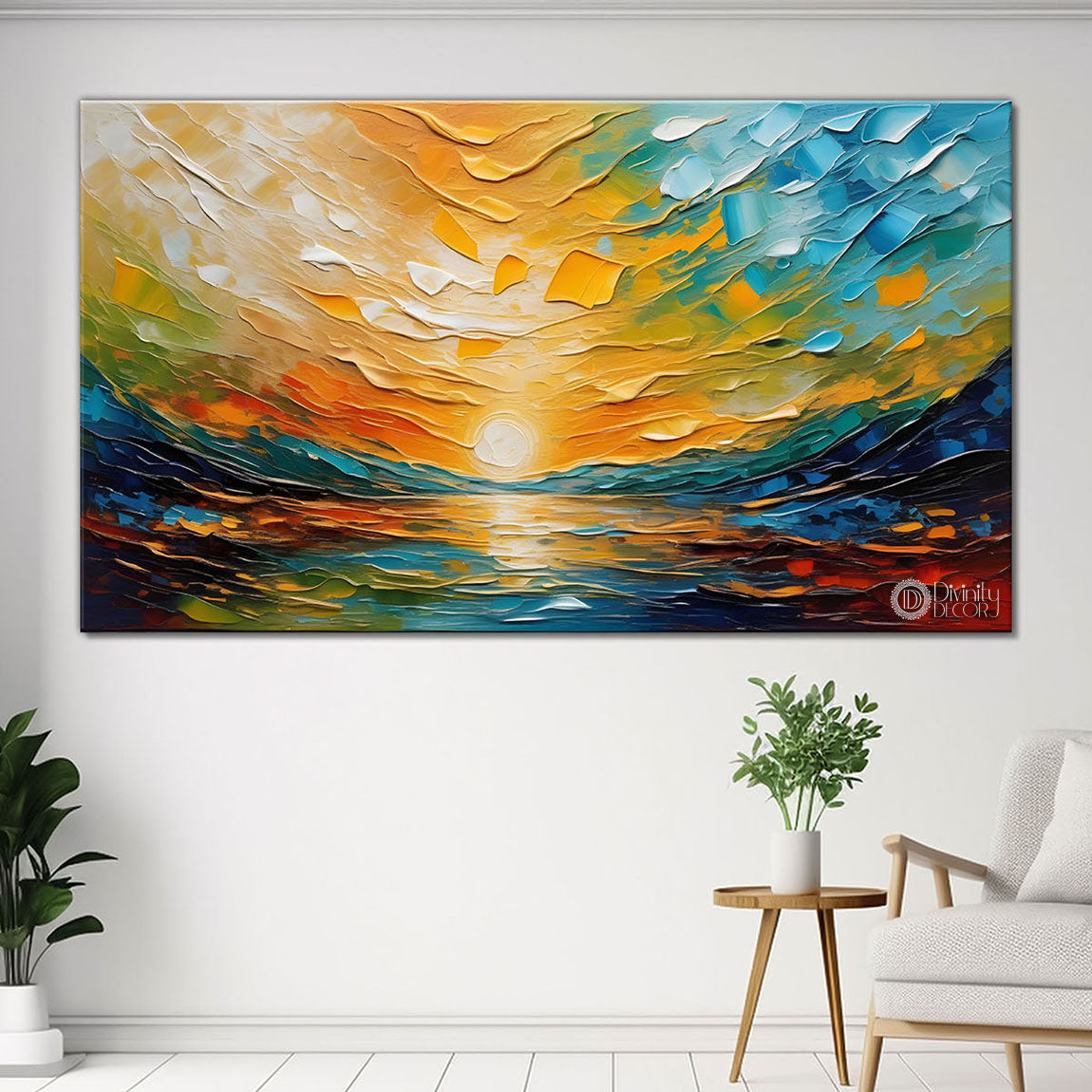 Sunset with colorful background painting Canvas Painting - Nature Art -607