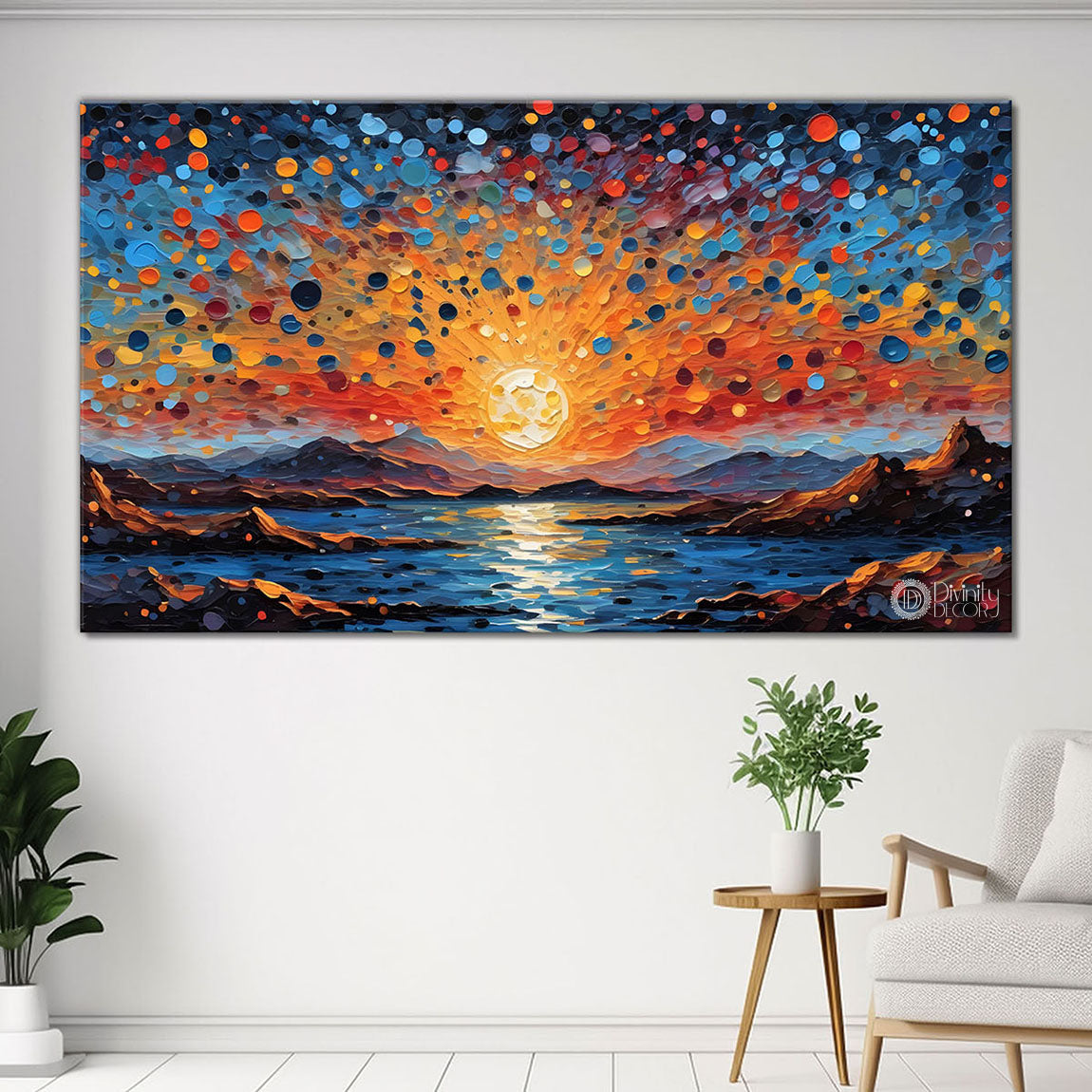 Sunset with colorful background painting Canvas Painting - Nature Art -608