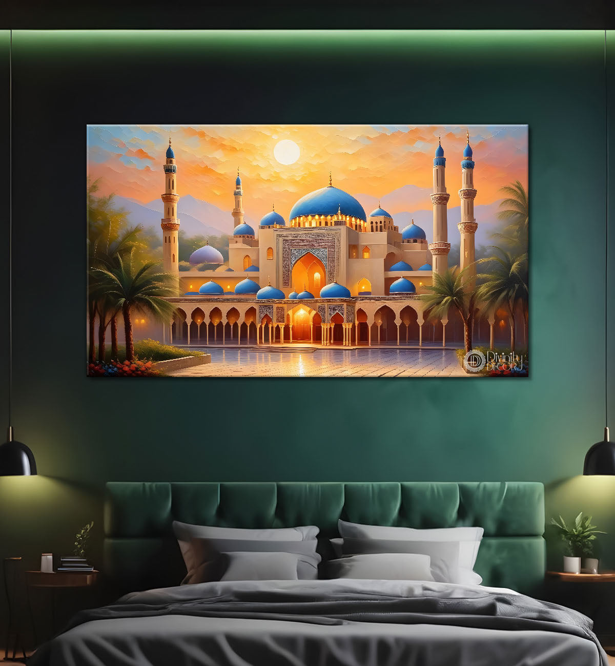 Beautiful Islamic mosque with trees textured oil painting Canvas Painting - Islamic paintings - 60