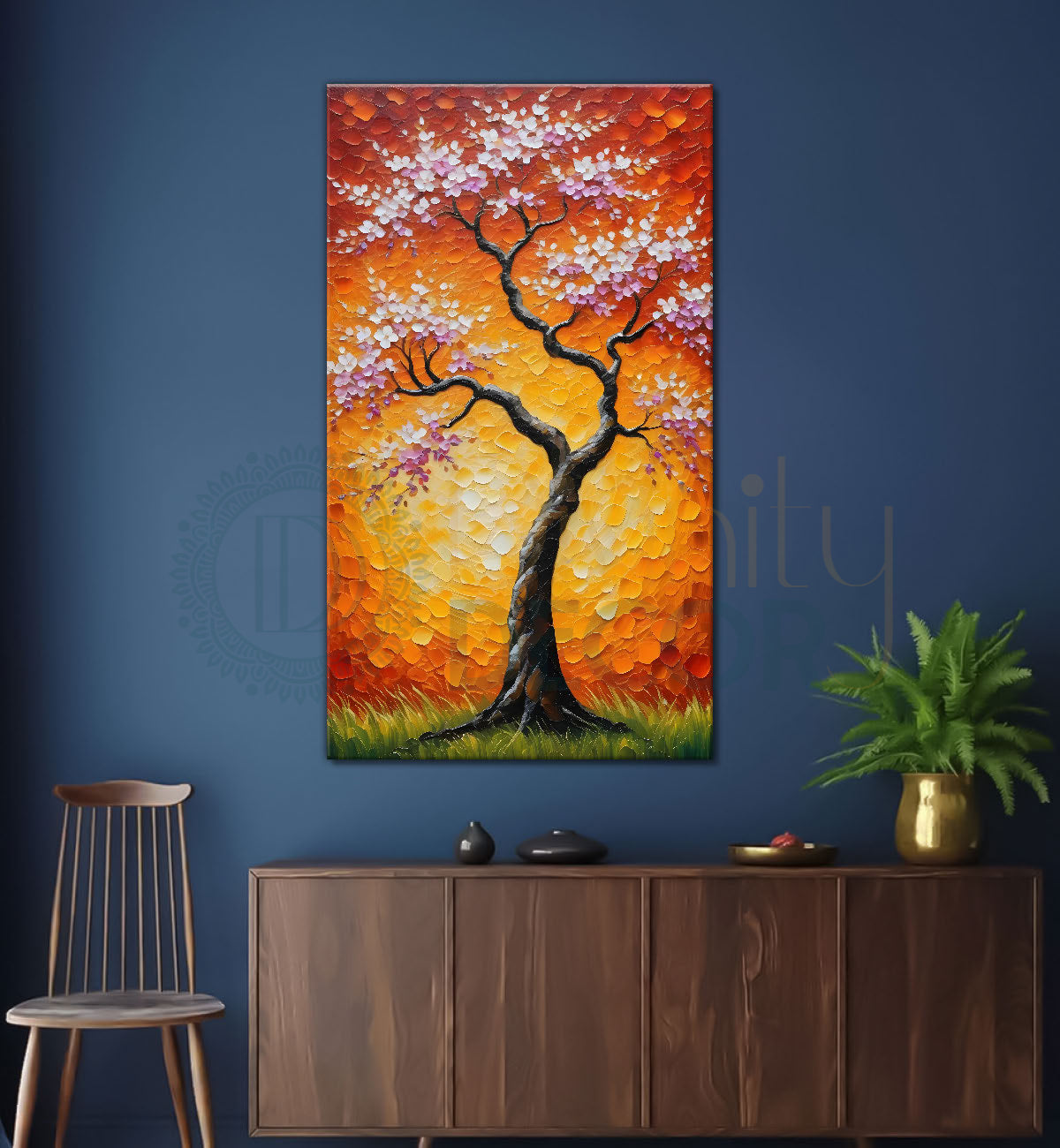 Spring tree with beautiful bright background textured modern art Canvas painting - Tree-V-60