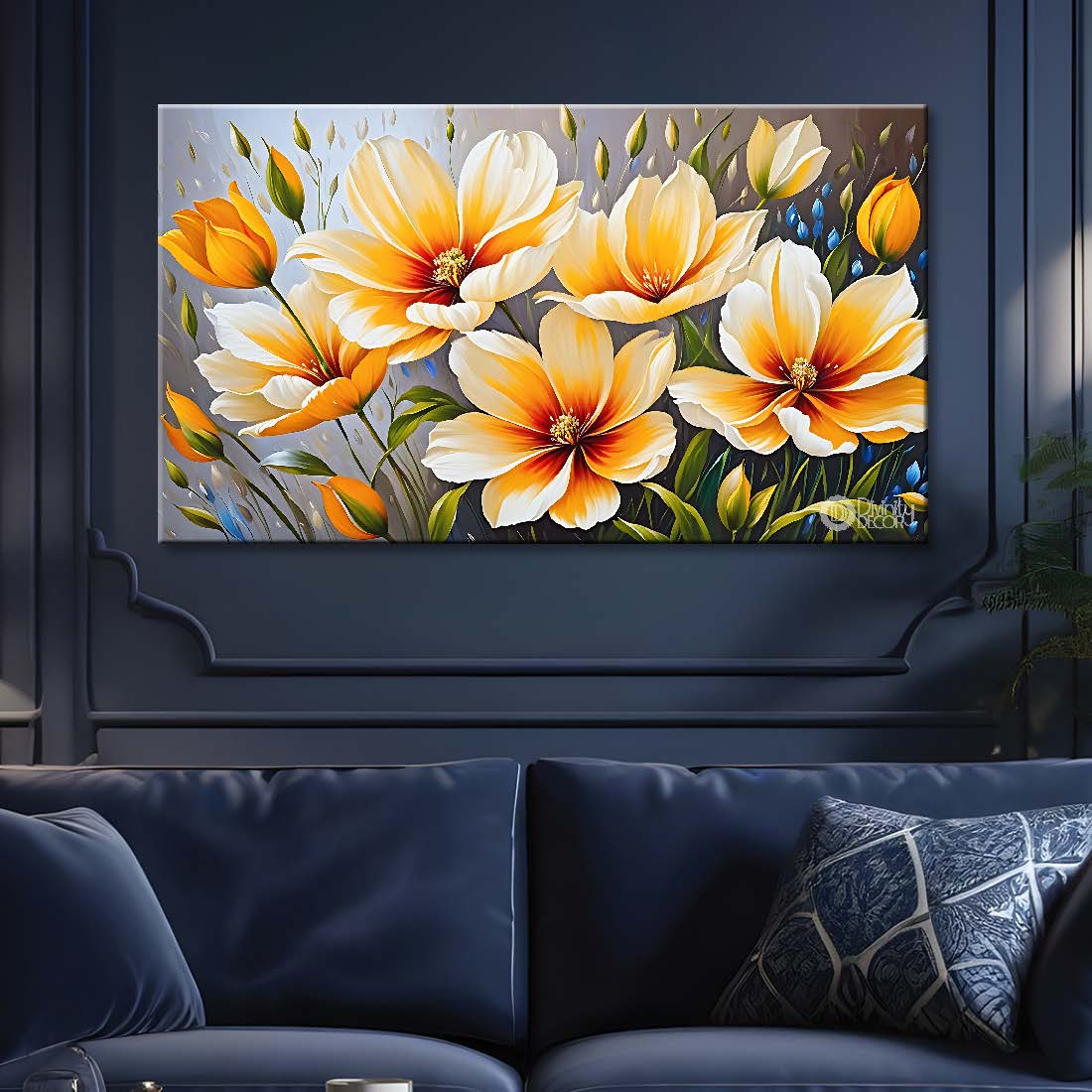 Yellow flowers in light background canvas painting- Flower-611