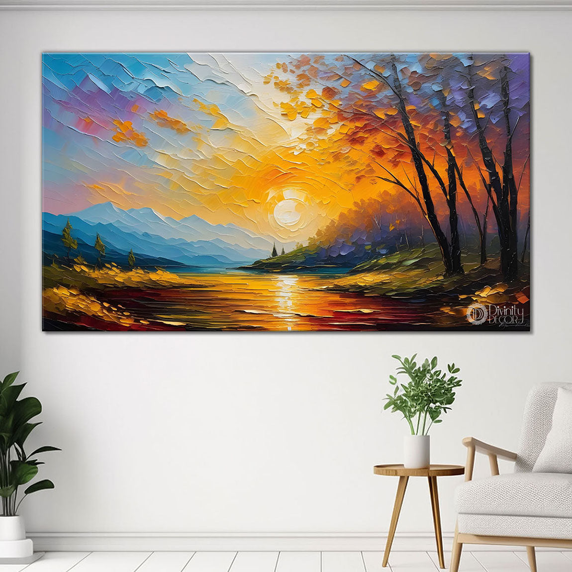Sunset with trees painting Canvas Painting - Nature Art -612