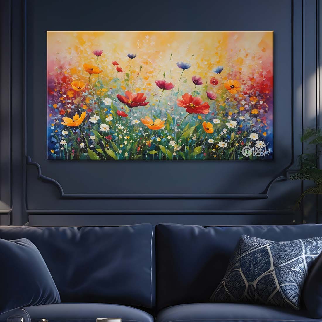 Orange and red flowers in light background canvas painting- Flower-613