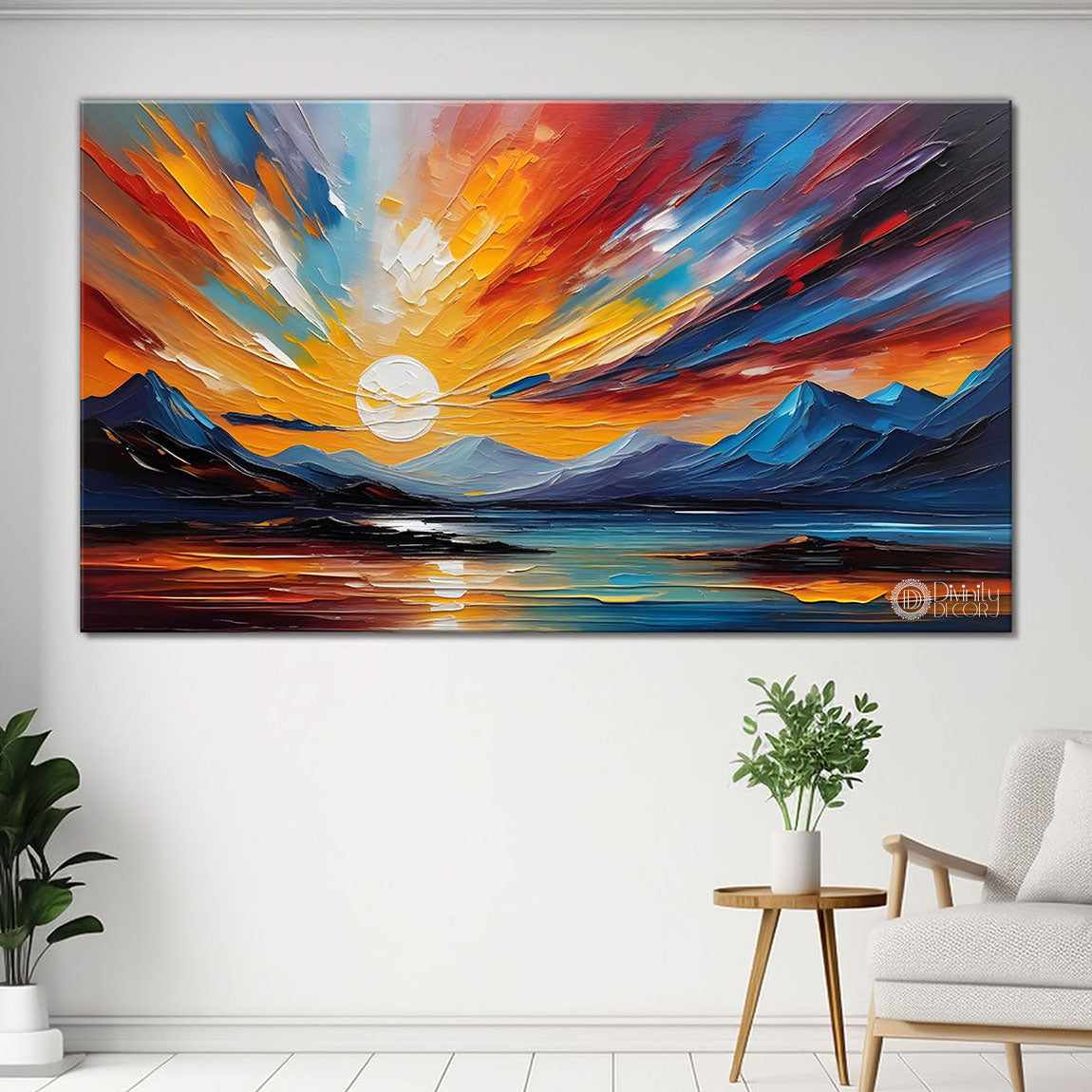 Sunrise and mountains with river painting Canvas Painting - Nature Art -618