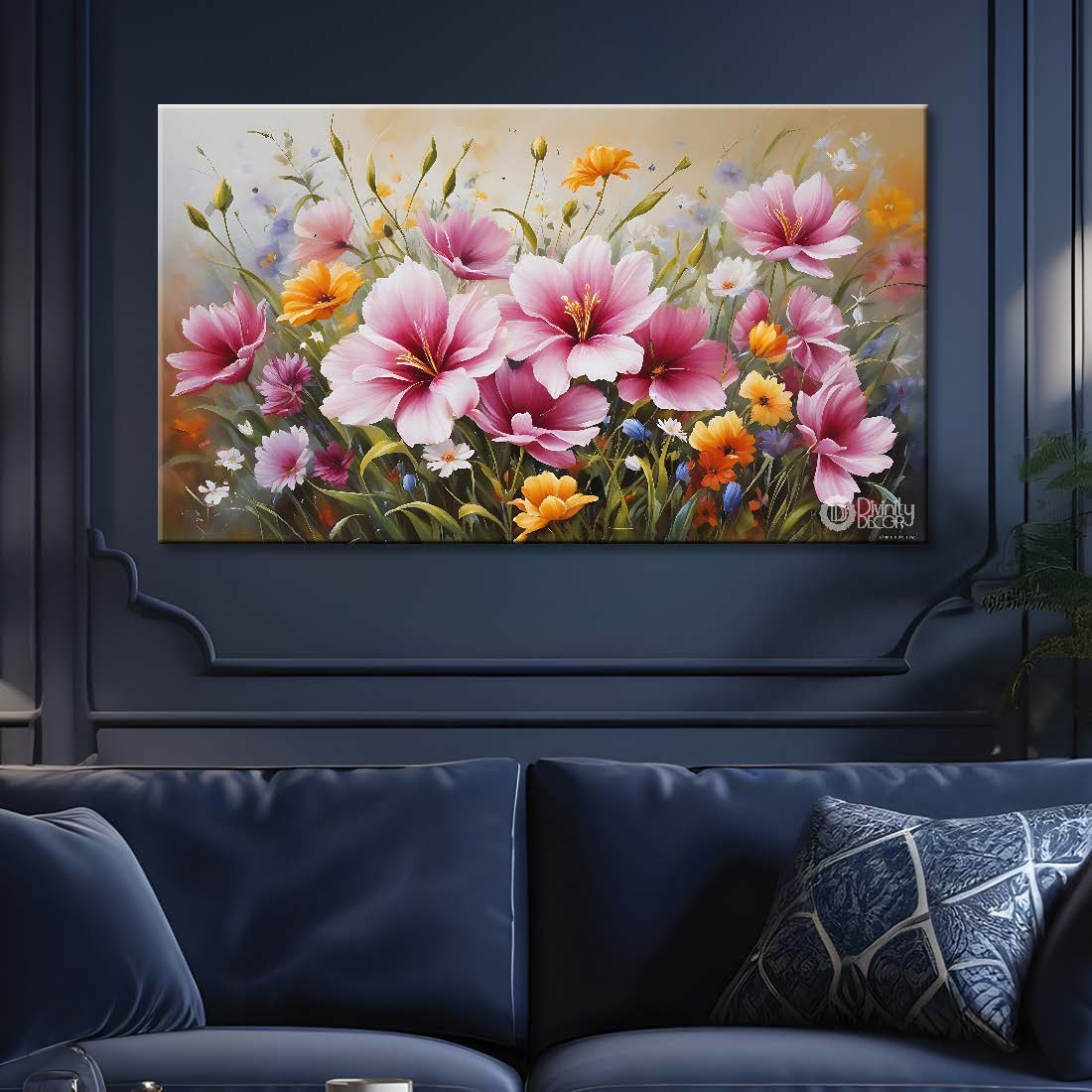 Pink flowers in light background canvas painting- Flower-620