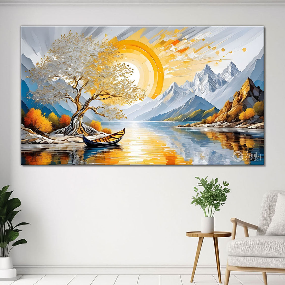 Tree with mountains with sunset painting Canvas Painting - Nature Art -621