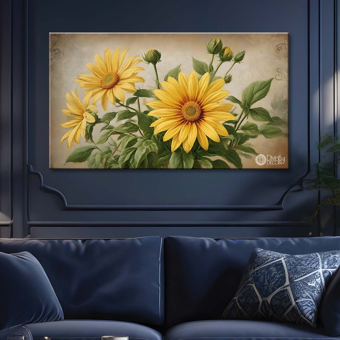 Sunflowers in light background canvas painting- Flower-624