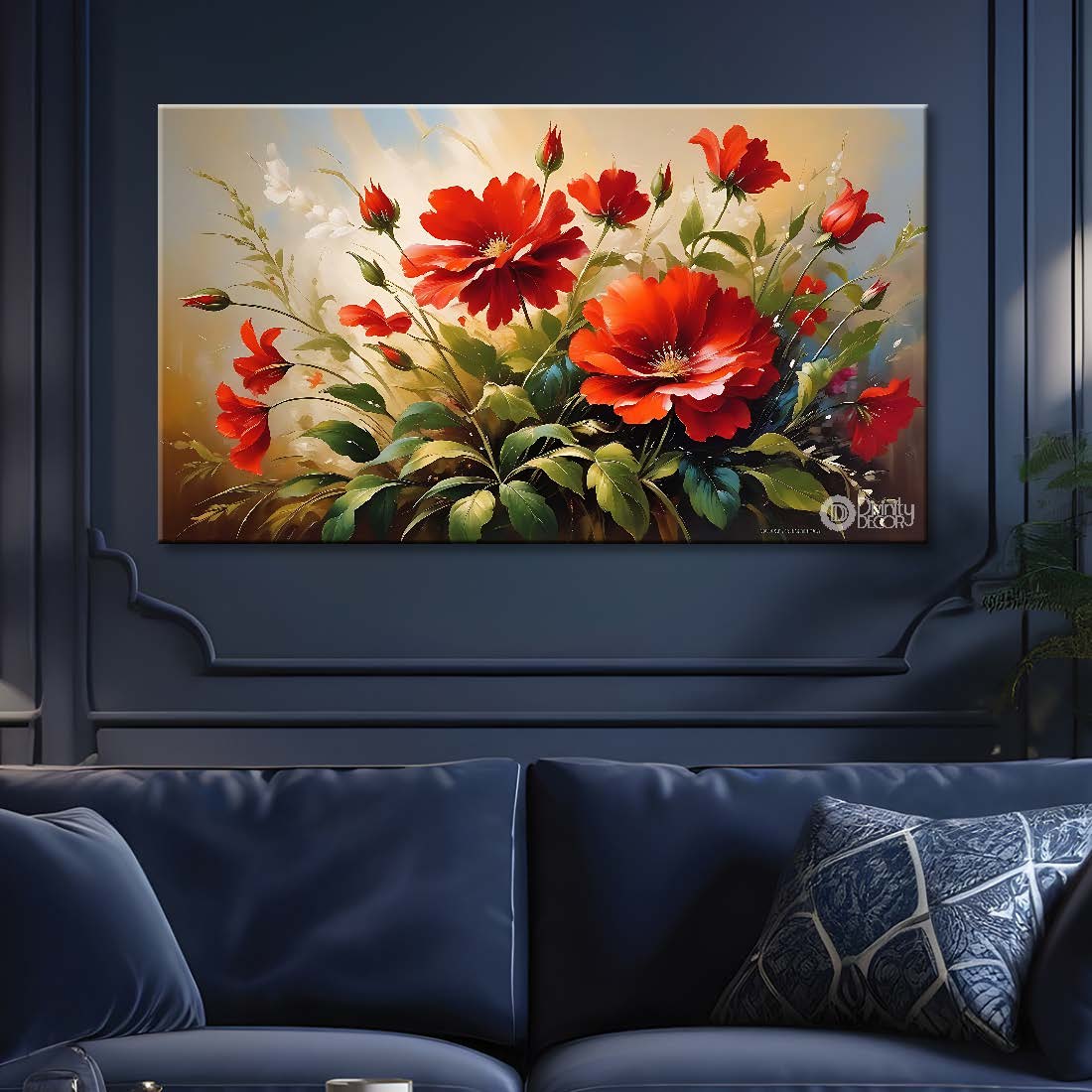 Red flower in light background canvas painting- Flower-626