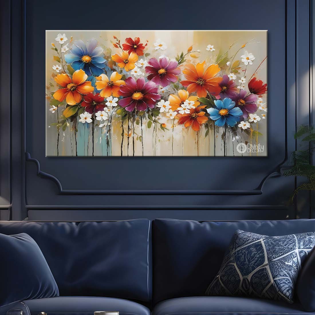 Colorful flowers in light background canvas painting- Flower-627