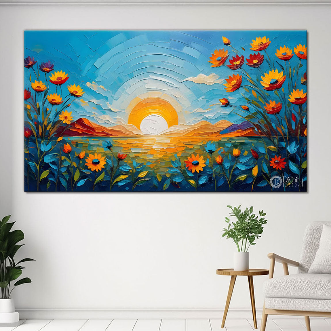 Sunrise with flowers painting Canvas Painting - Nature Art -627