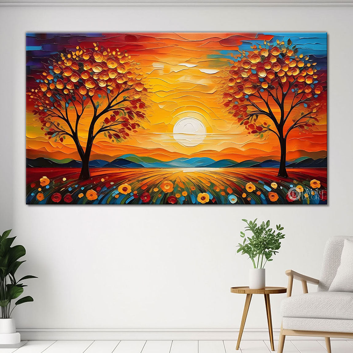 Orange trees with sunset painting Canvas Painting - Nature Art -629