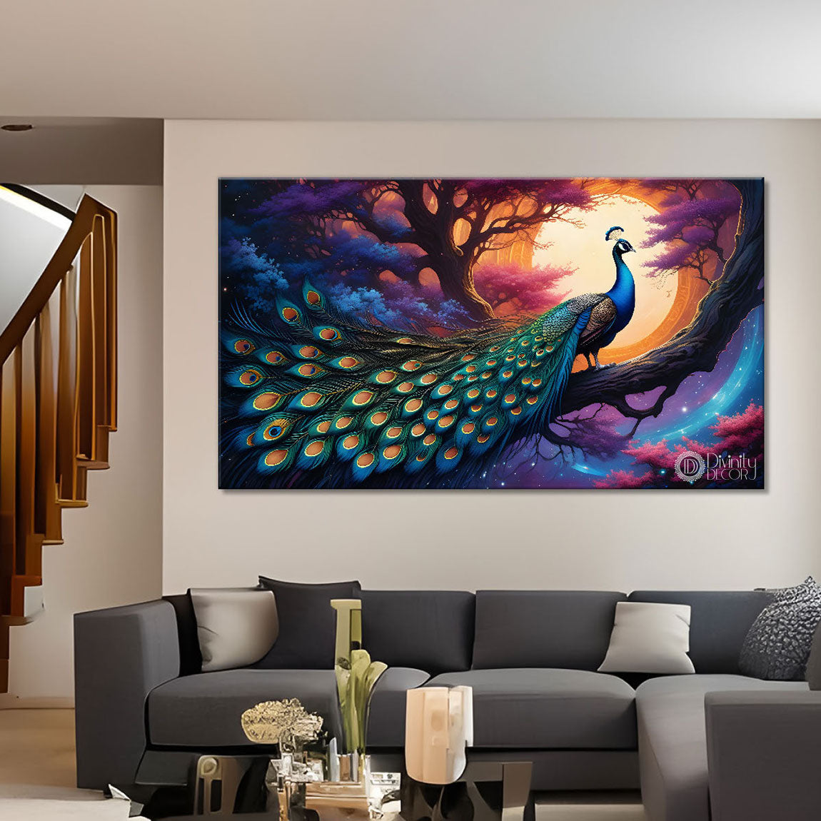 Peacock on the branch oil painting Canvas Painting - Design - Peacock-63