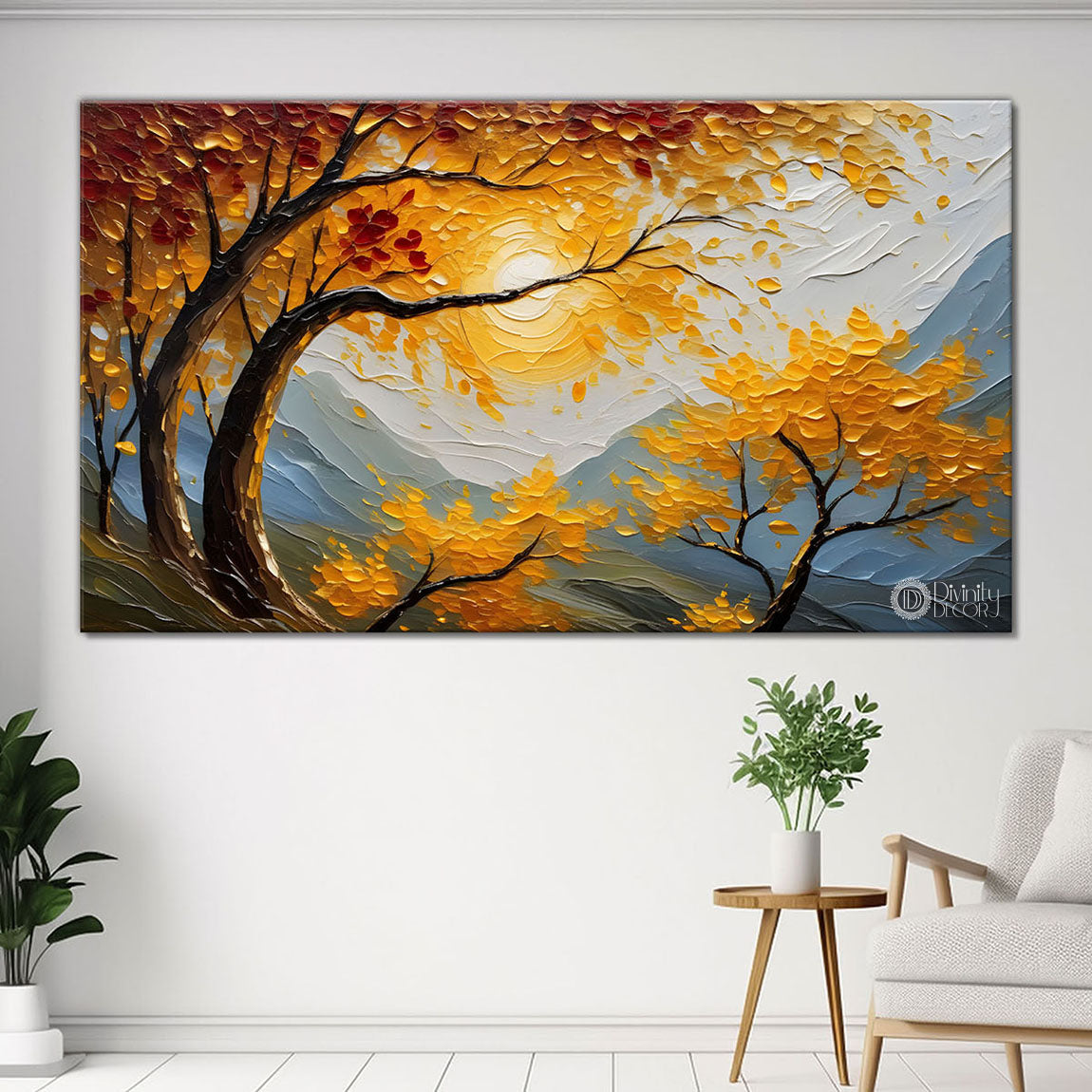 Orange trees with mountains painting Canvas Painting - Nature Art -631