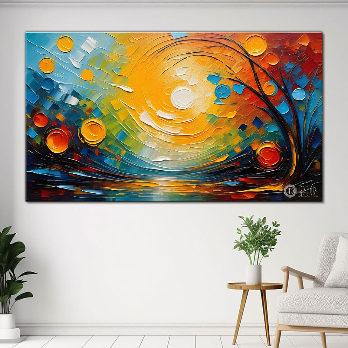 Colorful trees with sun painting Canvas Painting - Nature Art -632