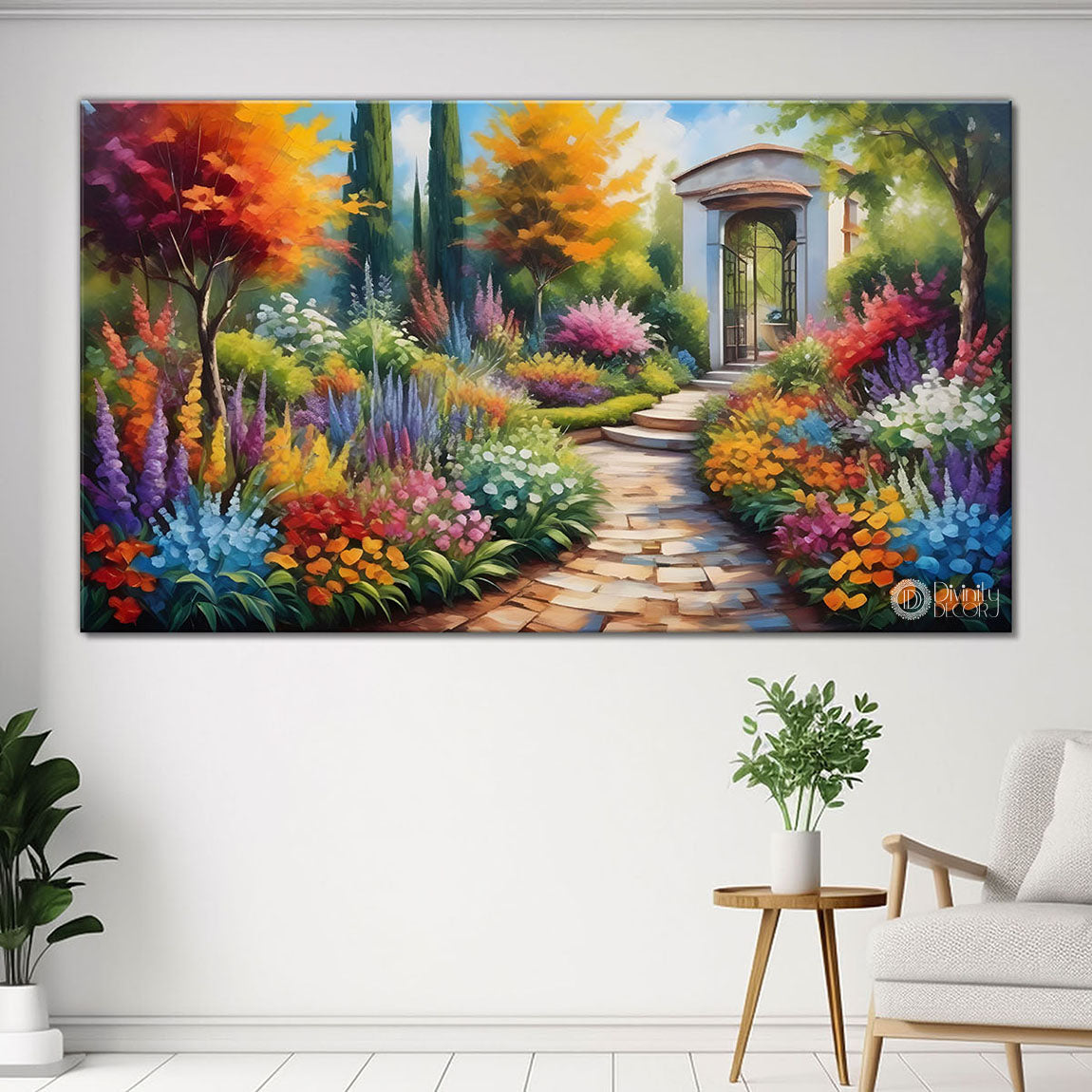 Colorful flowers with the door painting Canvas Painting - Nature Art -634
