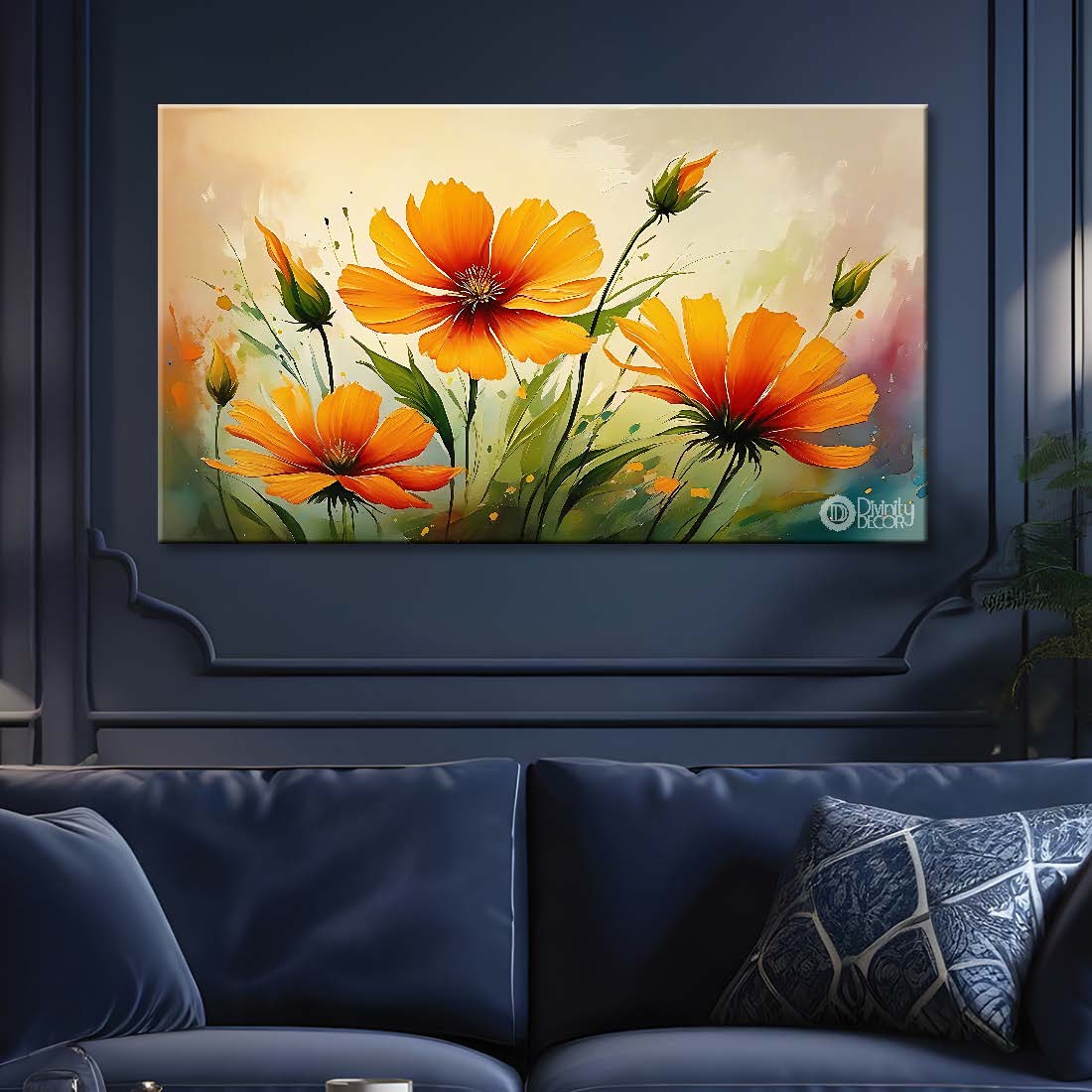 Yellow flowers in light background canvas painting- Flower-637